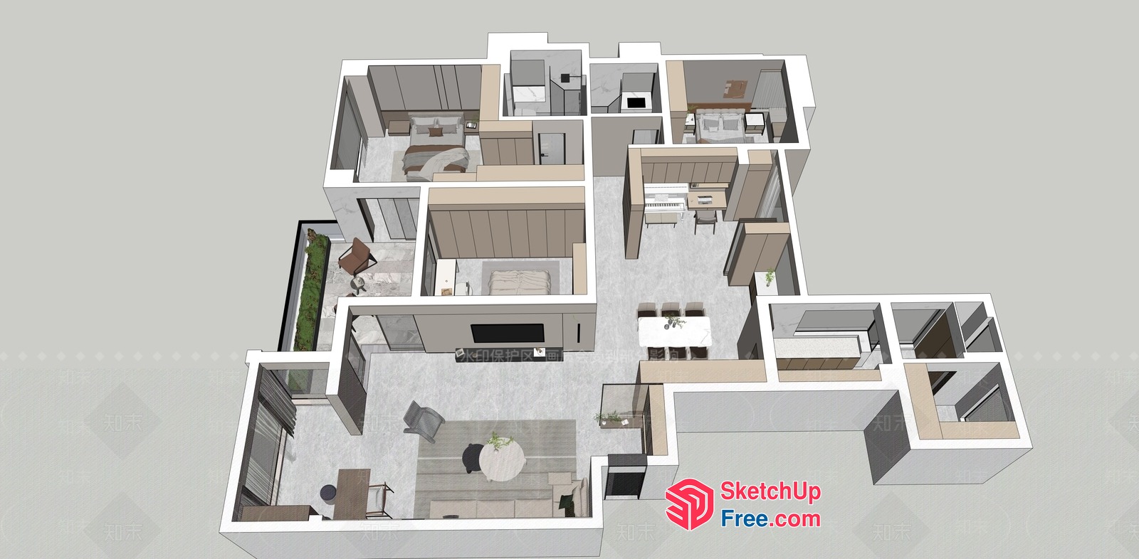 Modern Apartment Floor Plan 3D SketchUp File