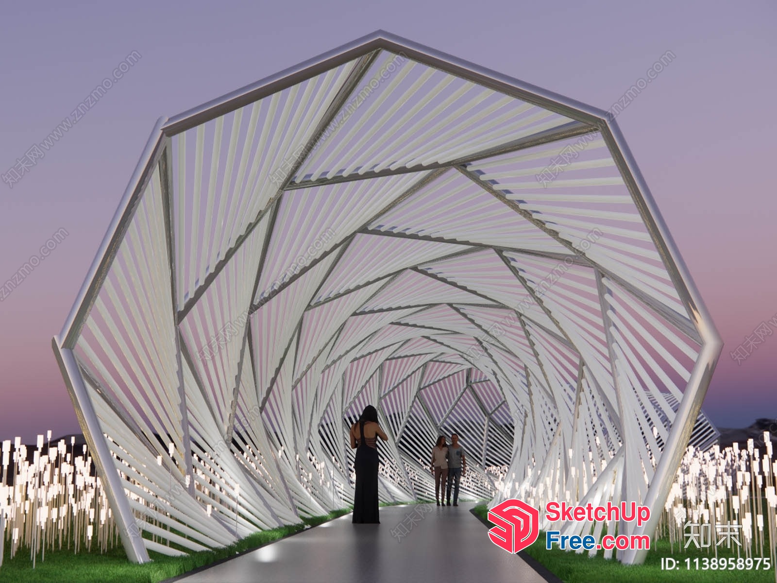 Futuristic White Tunnel With Geometric Shapes 3D SketchUp File