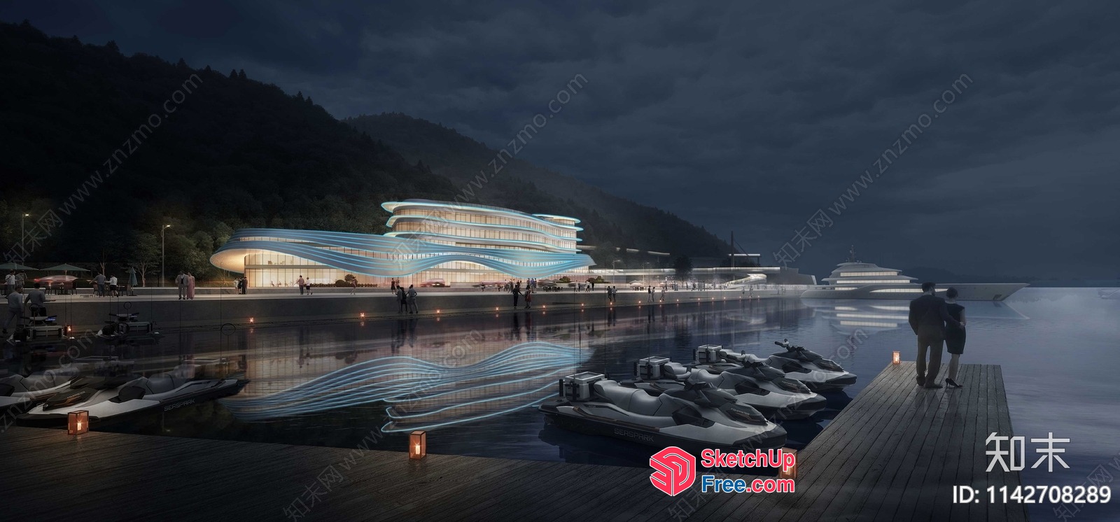 Modern Building With Glass Facade And Waterfront Views 3D SketchUp File