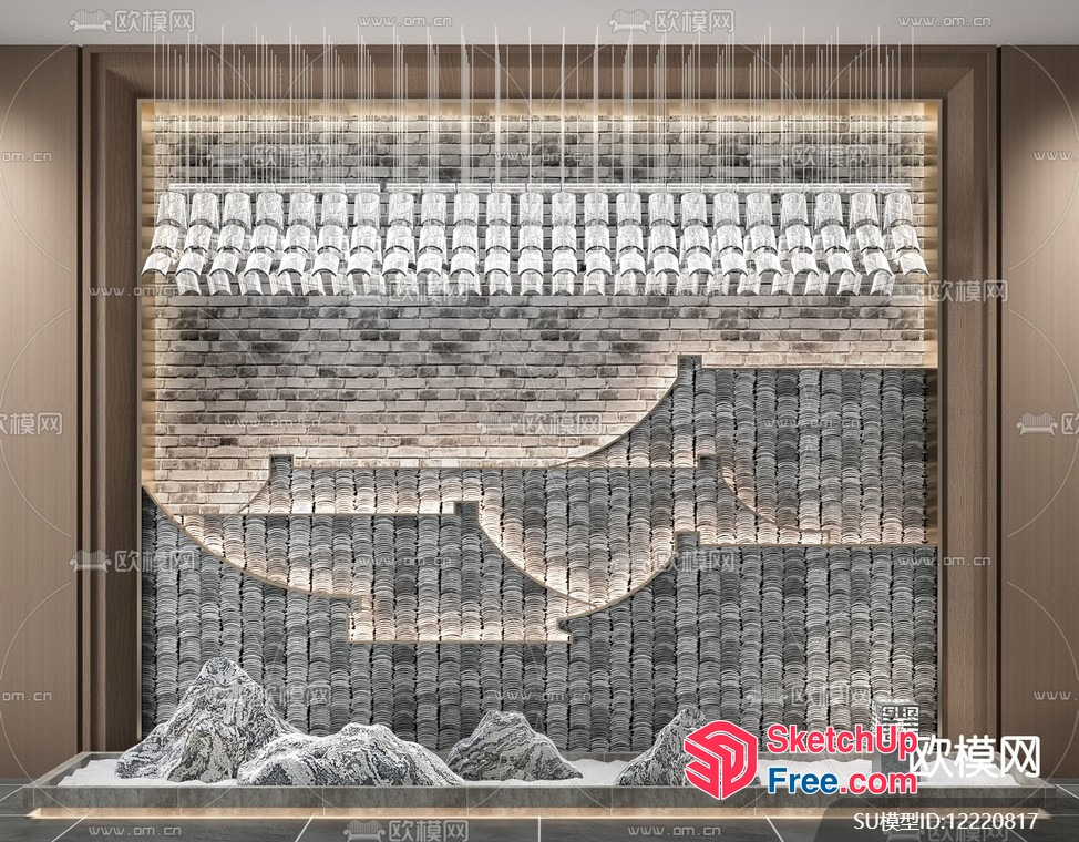 Asian-Inspired Carved Wall Design 3D SketchUp File