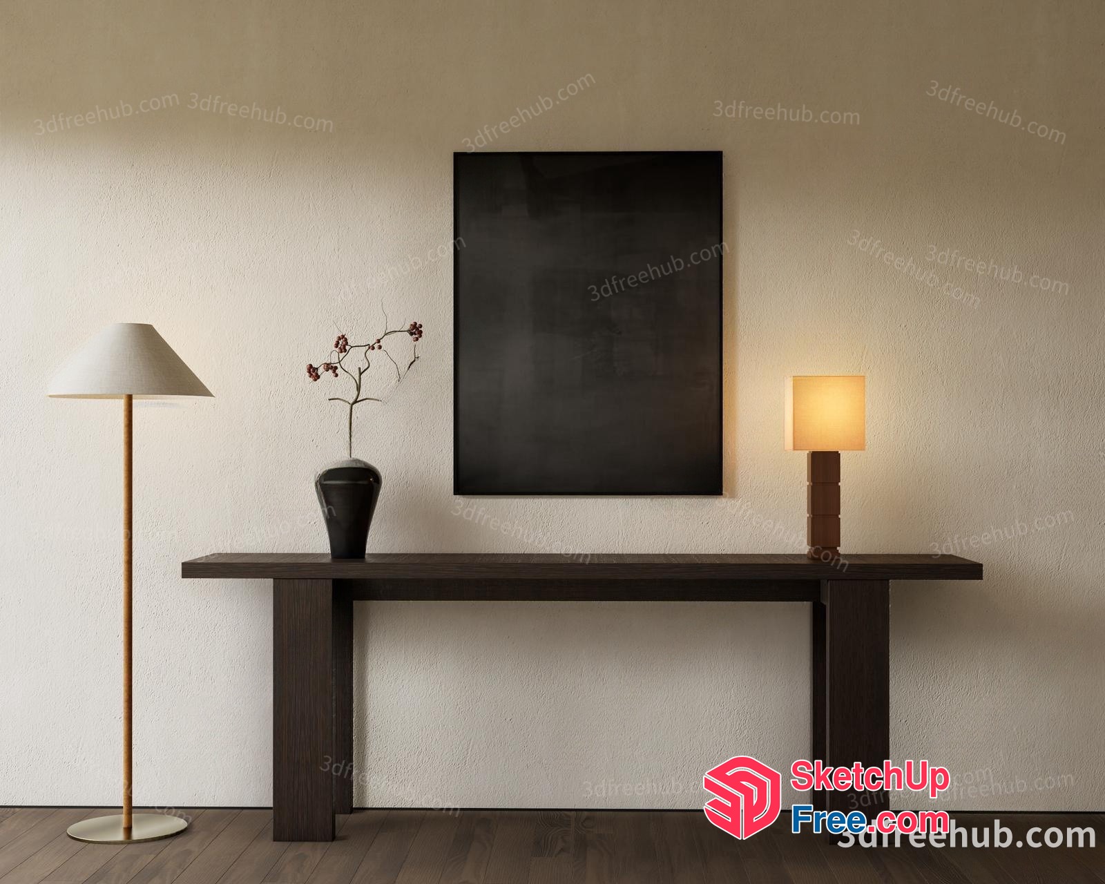 Modern Minimalist Interior Decor With Table, Lamp, And Vase 3D SketchUp File