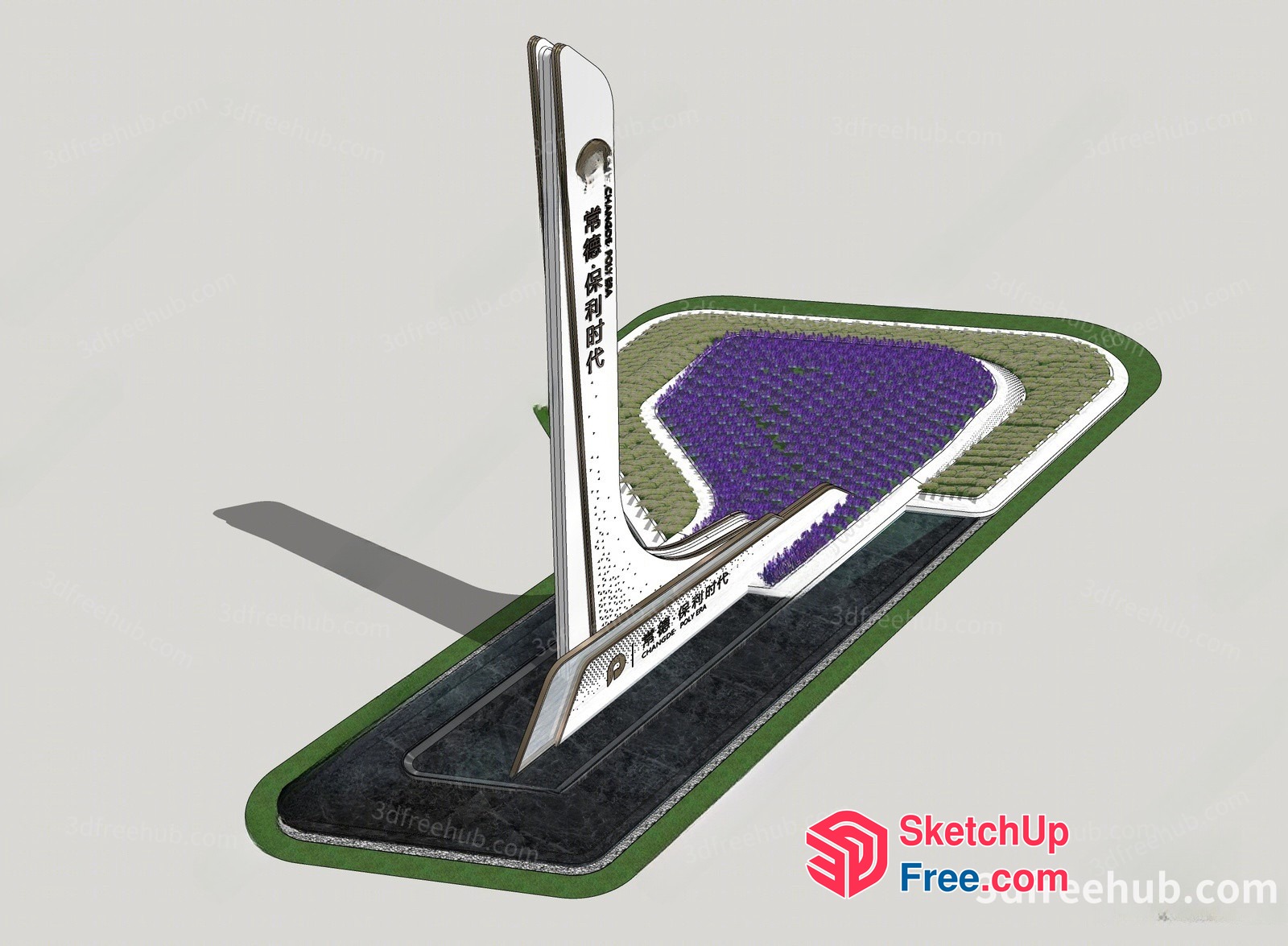 Memorial Monument With Purple Flowers 3D SketchUp File