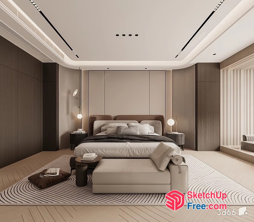 Modern Minimalist Bedroom With Creamy Style Accents 3D SketchUp File