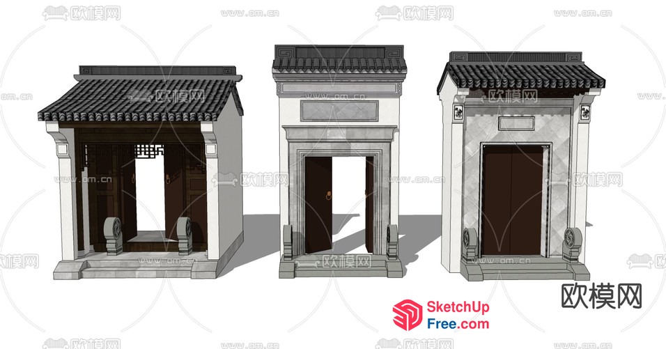 Traditional Asian Architecture Doors 3D SketchUp File