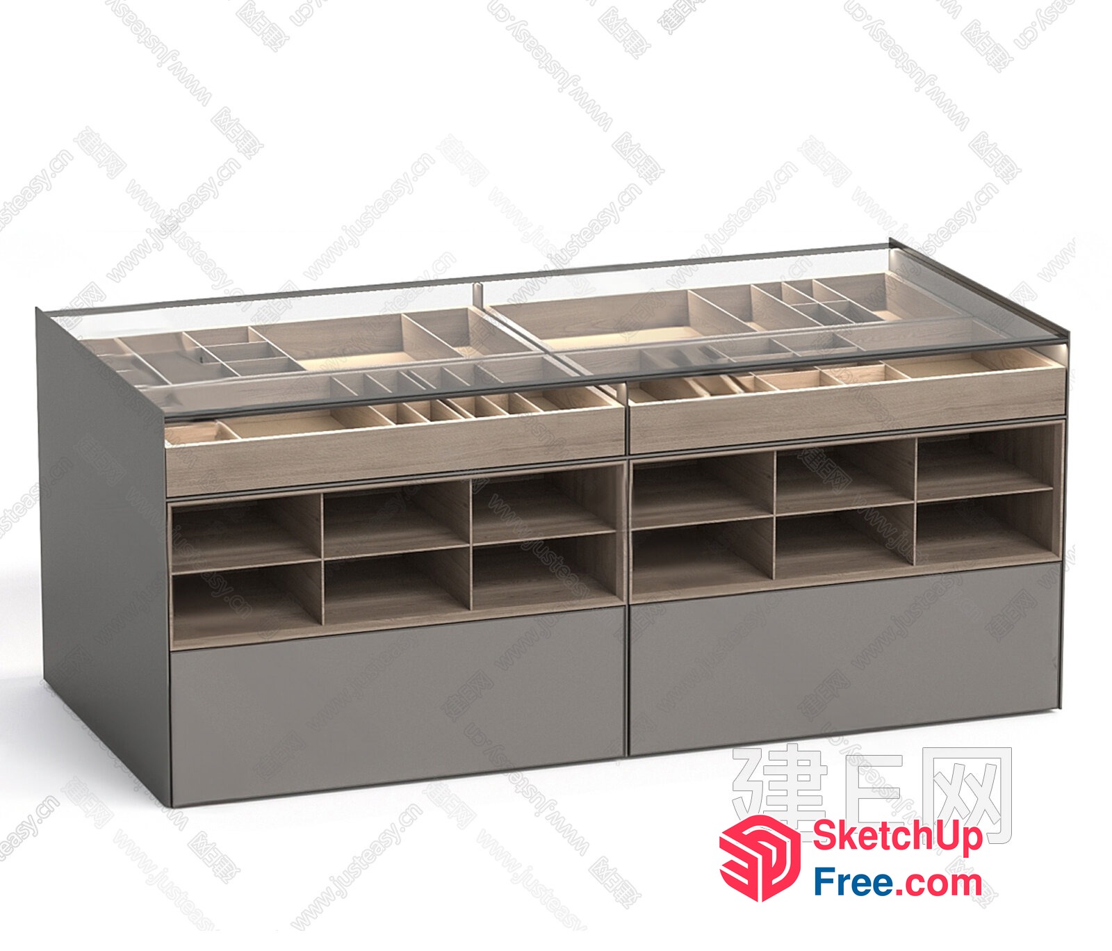 Wooden Shelving Unit With Glass Top 3D SketchUp File