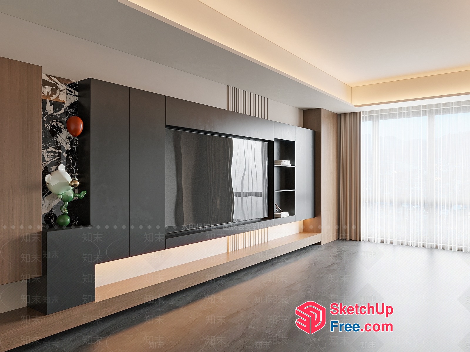 Modern Tv Wall With Minimalist Decor And Natural Lighting 3D SketchUp File