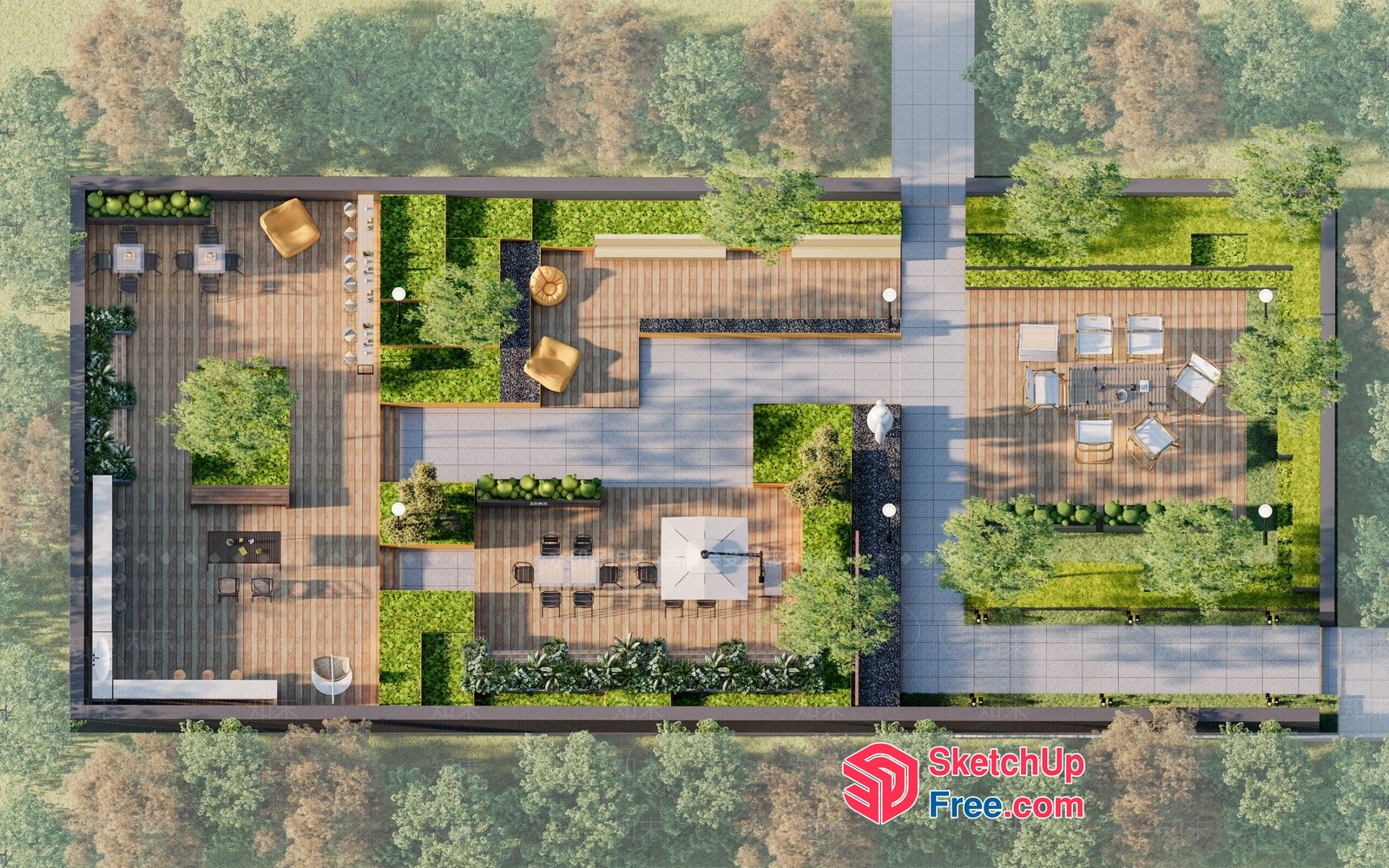 Luxury Outdoor Rooftop Garden Design 3D SketchUp File