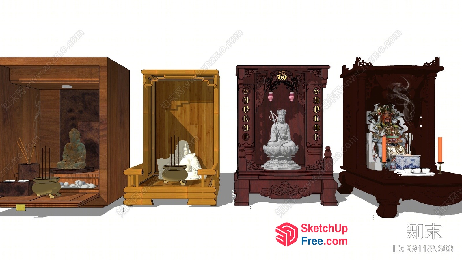 Asian-Inspired Temple Interior Decor 3D SketchUp File