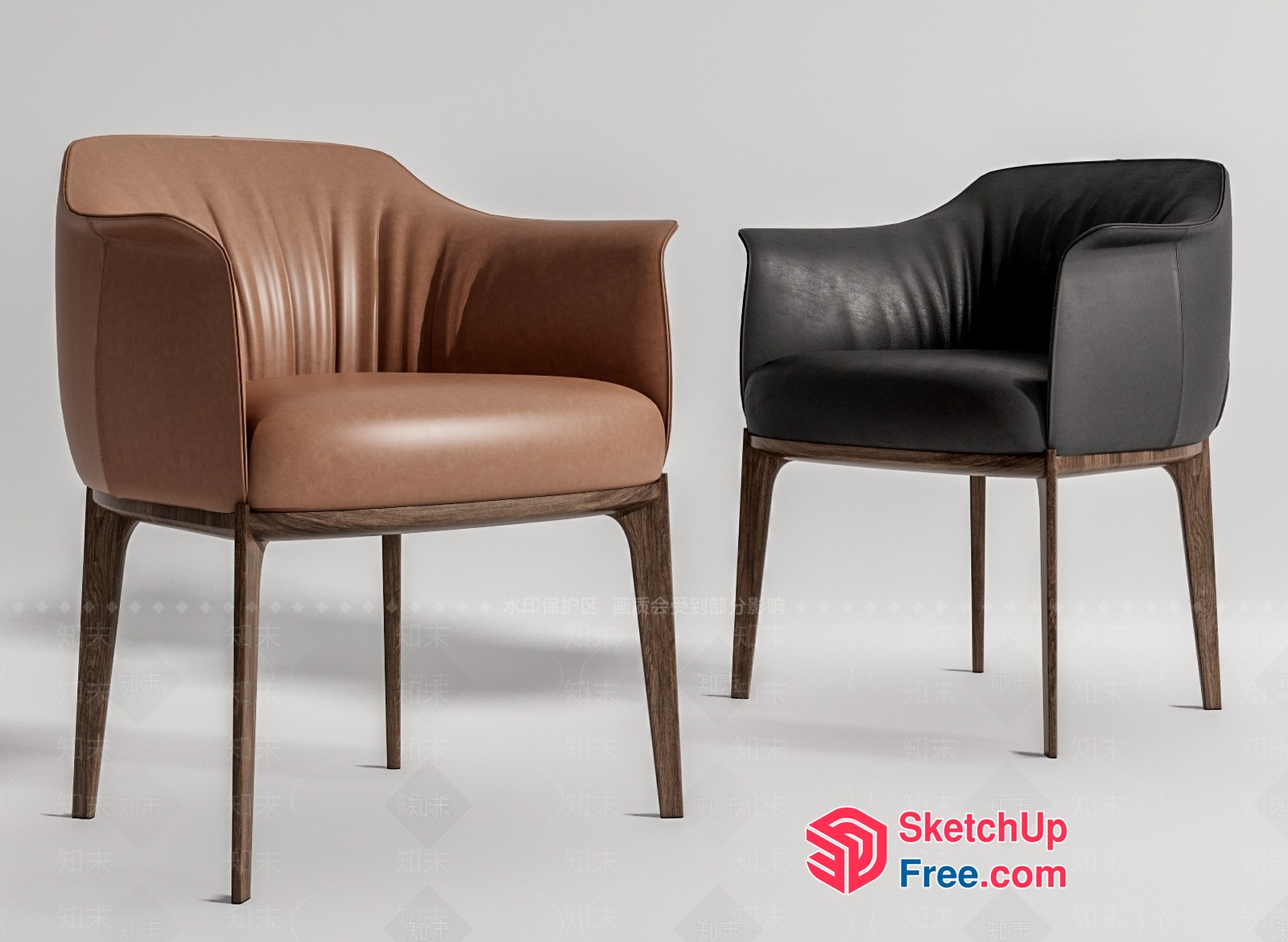 Elegant Leather Armchair With Wooden Legs 3D SketchUp File