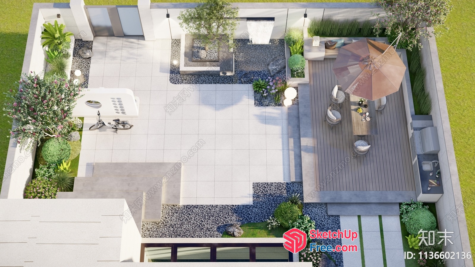 Modern Outdoor Patio Design With Furniture And Decor 3D SketchUp File