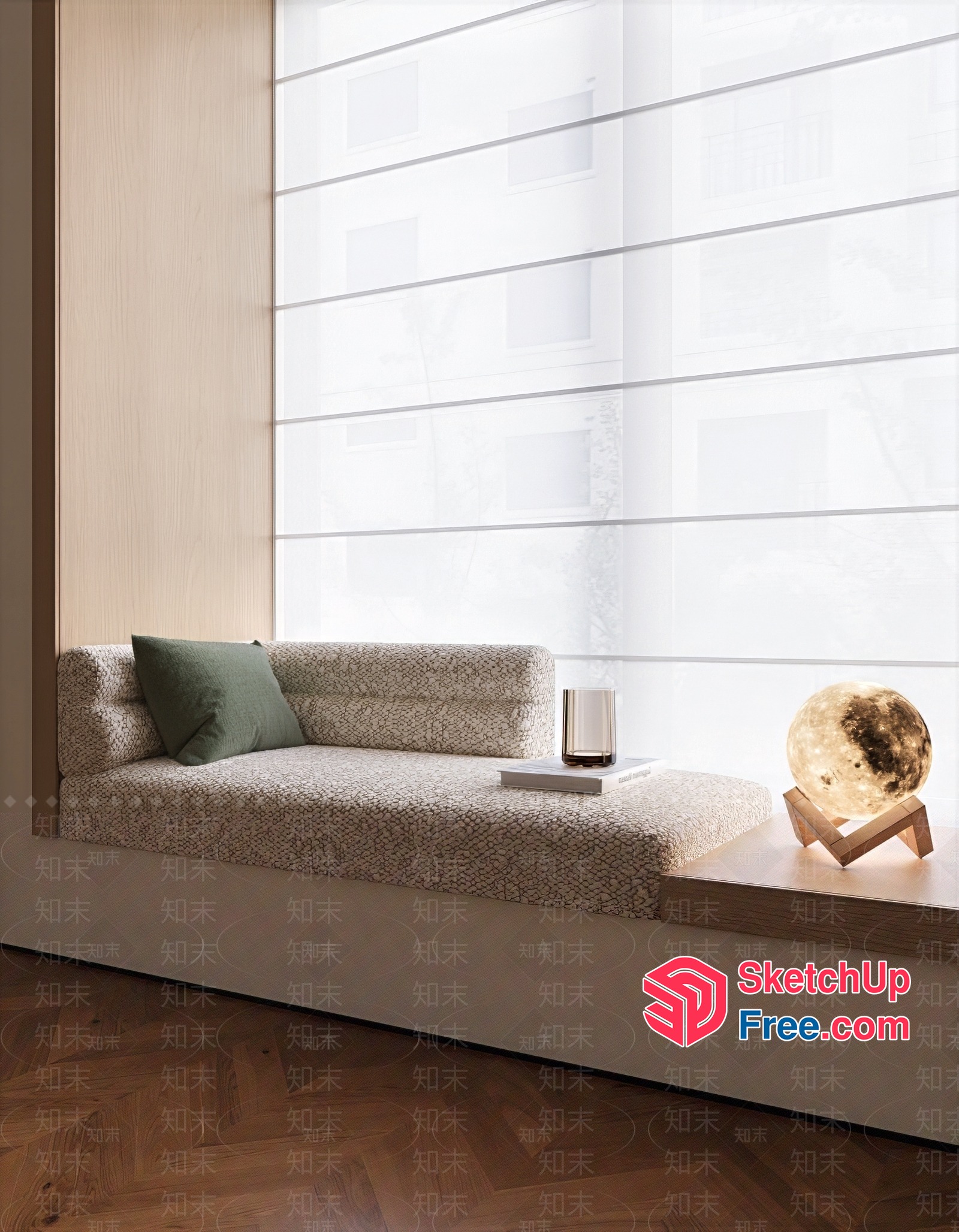 Modern Minimalist Living Room With Moon Lamp 3D SketchUp File