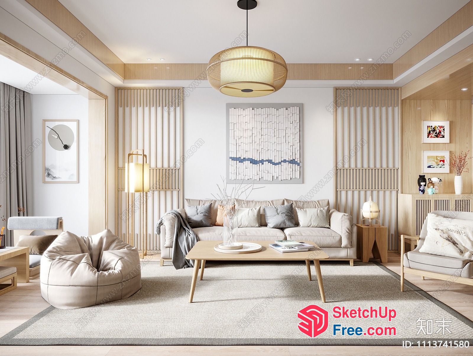 Modern Minimalist Living Room With Natural Wood Accents 3D SketchUp File