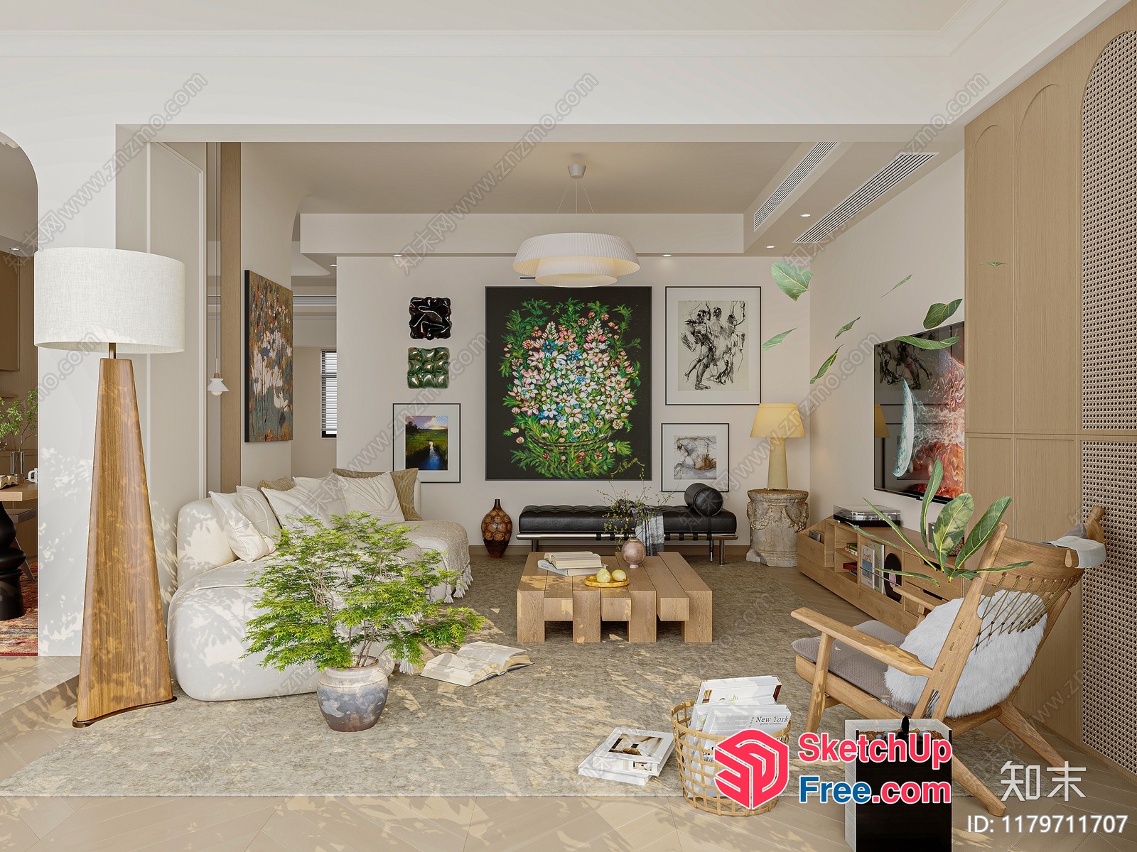 Modern Living Room With Neutral Color Scheme And Artwork 3D SketchUp File