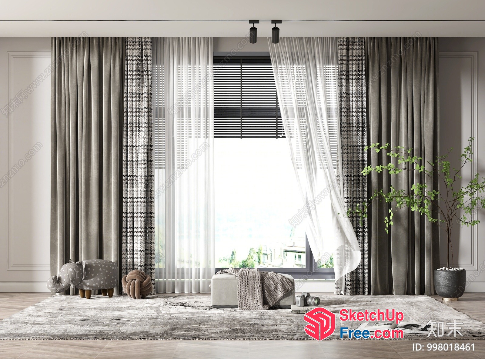 Elegant Living Room With Large Window And Plush Furniture 3D SketchUp File