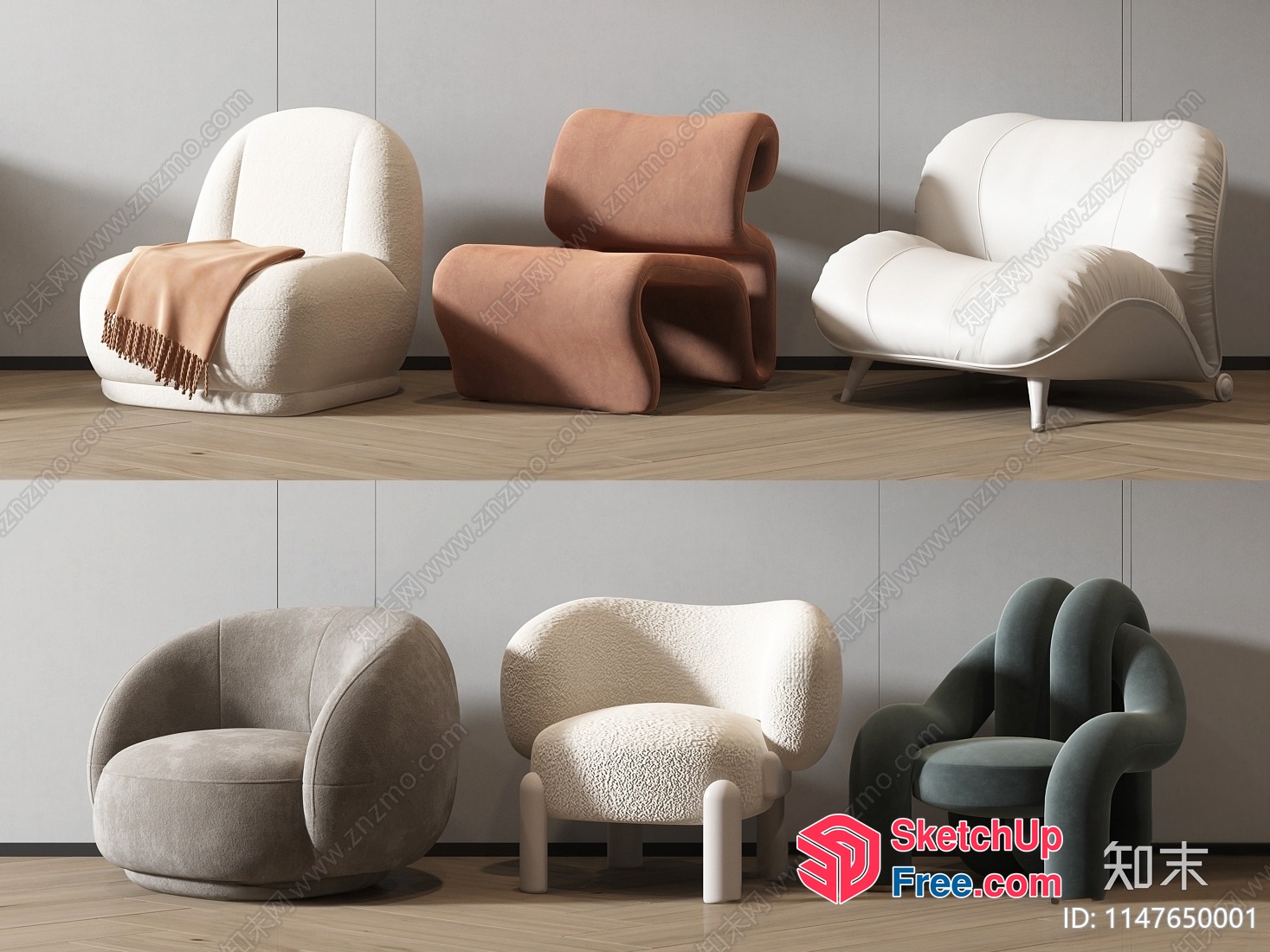 Modern Furniture Pieces With Unique Shapes And Textures 3D SketchUp File