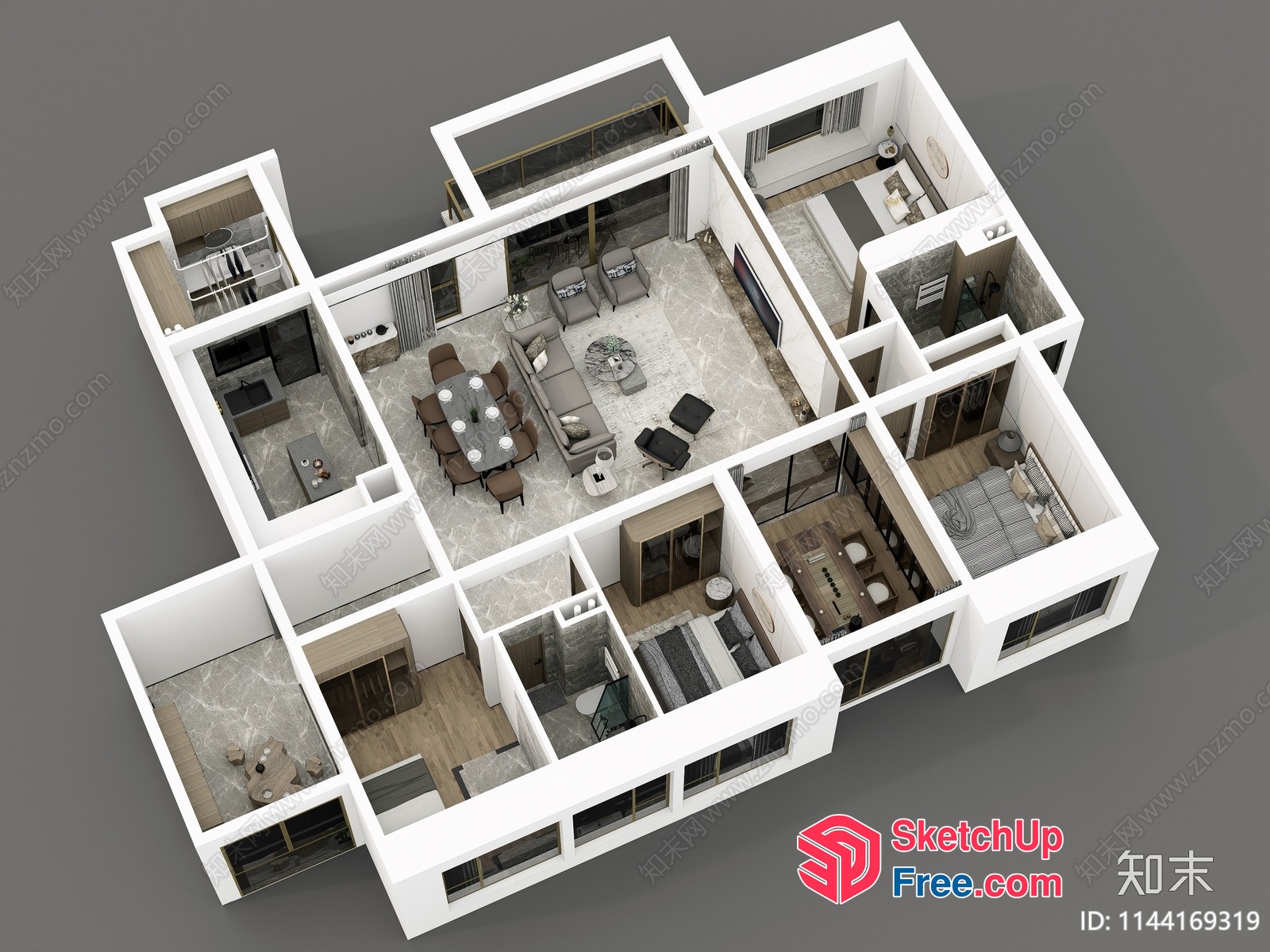 3D Interior Rendering Of A Modern Apartment Floor Plan 3D SketchUp File