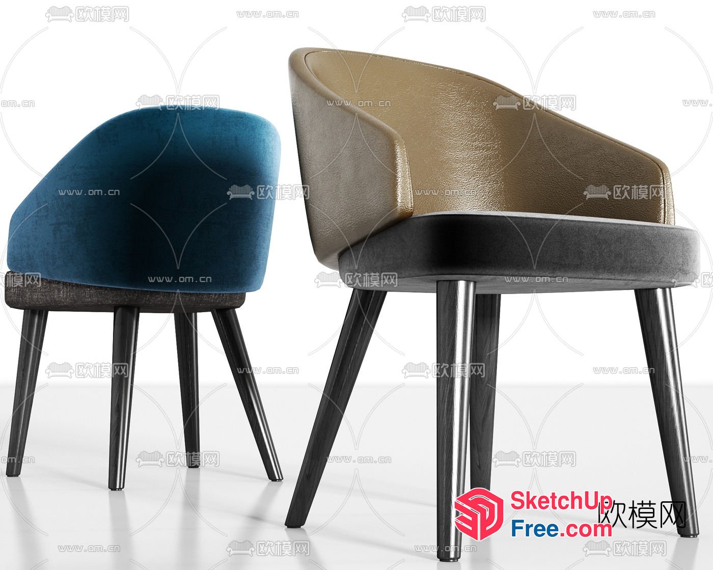 Modern Chairs In Blue And Beige Velvet 3D SketchUp File