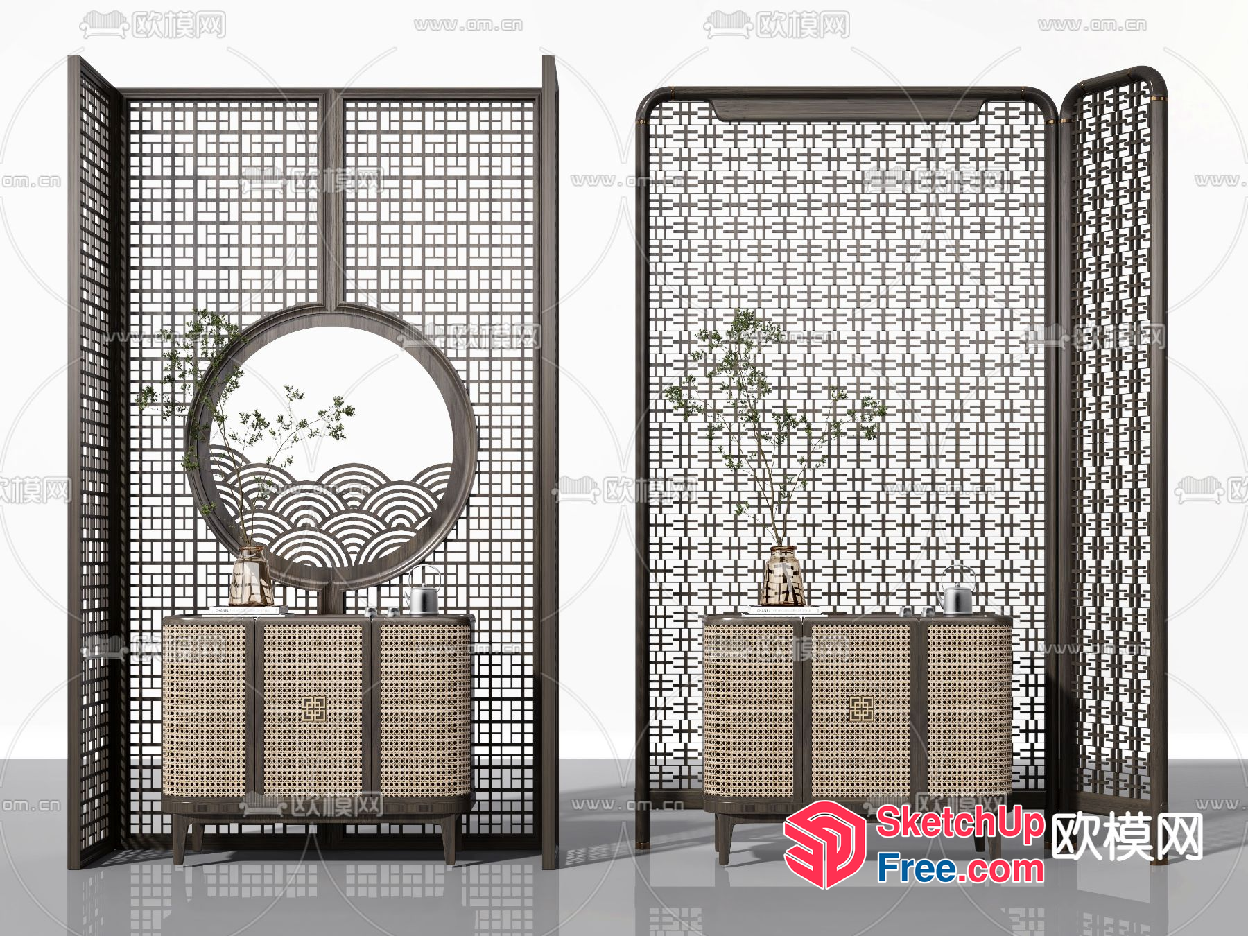 Partition Screen With Rattan Furniture 3D SketchUp File