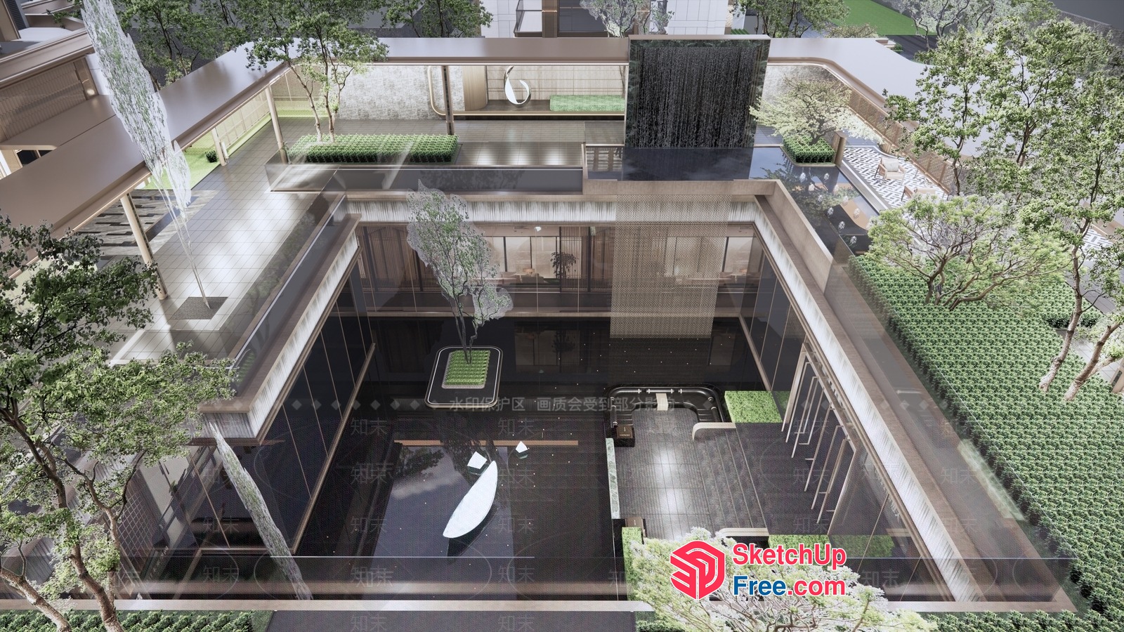 Modern Glass Curtain Wall Office Building 3D SketchUp File