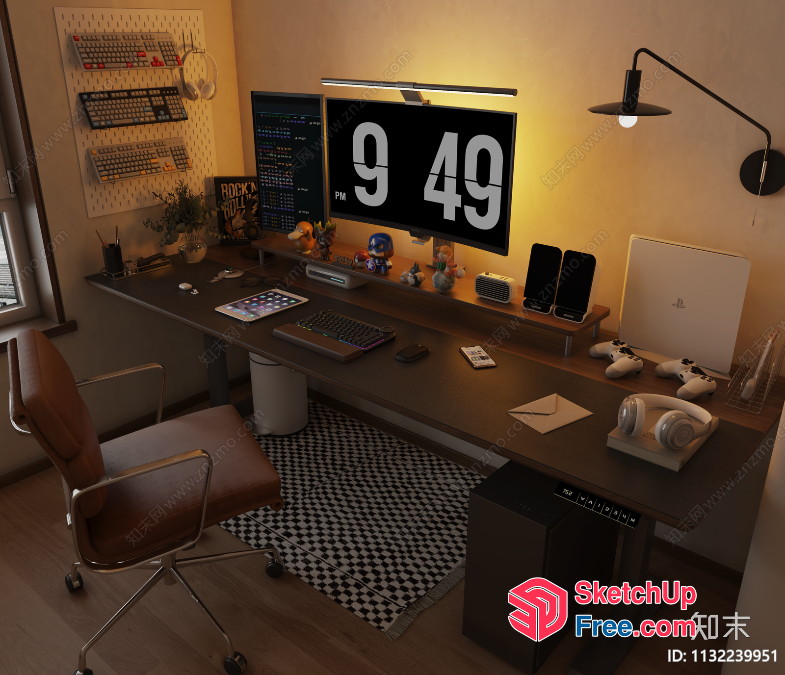Modern Gaming Haven With Custom Desk And Accessories 3D SketchUp File