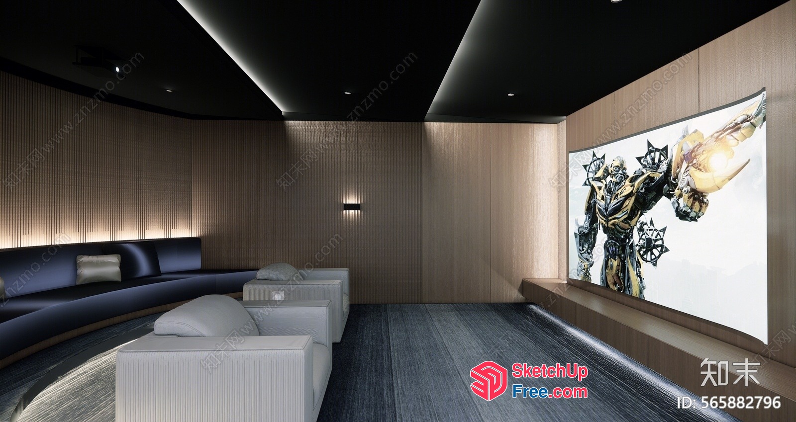 Modern Living Room With Large Tv And Comfortable Seating 3D SketchUp File