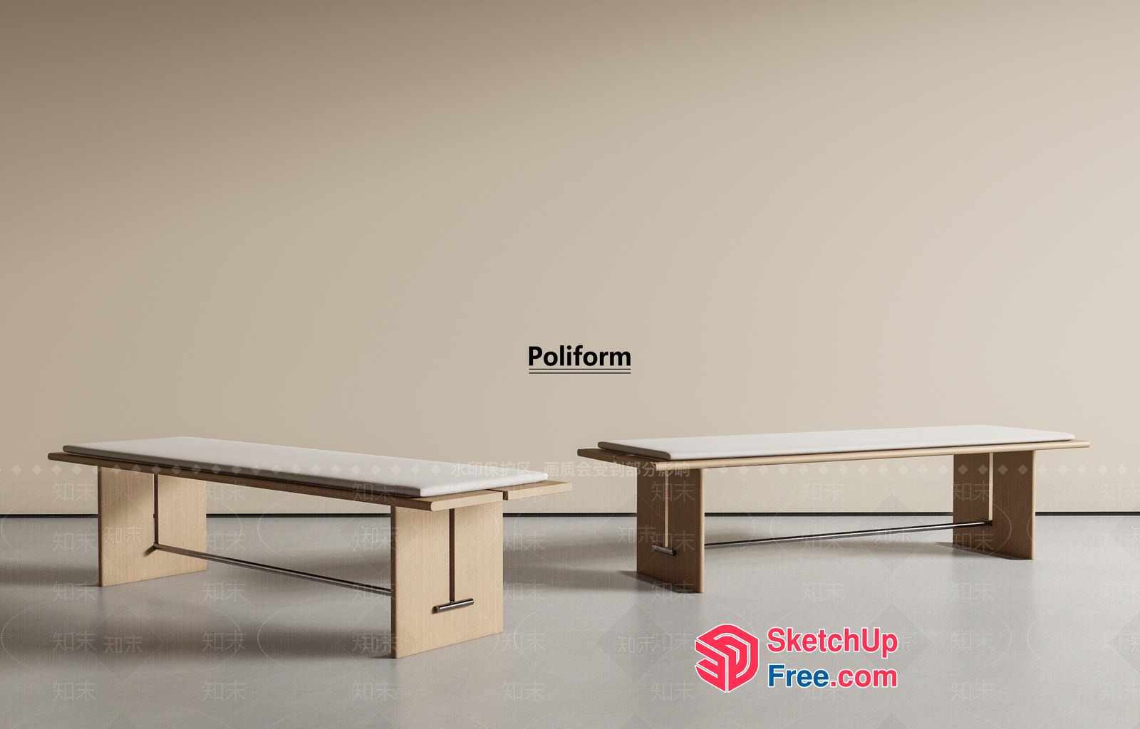 Two Long Wooden Benches With White Tops 3D SketchUp File