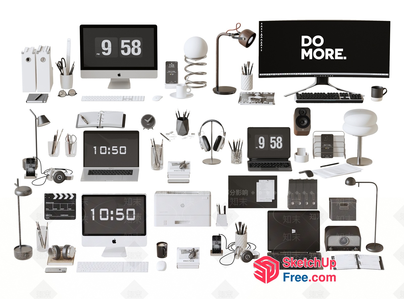Modern Monochromatic Office Decor 3D SketchUp File