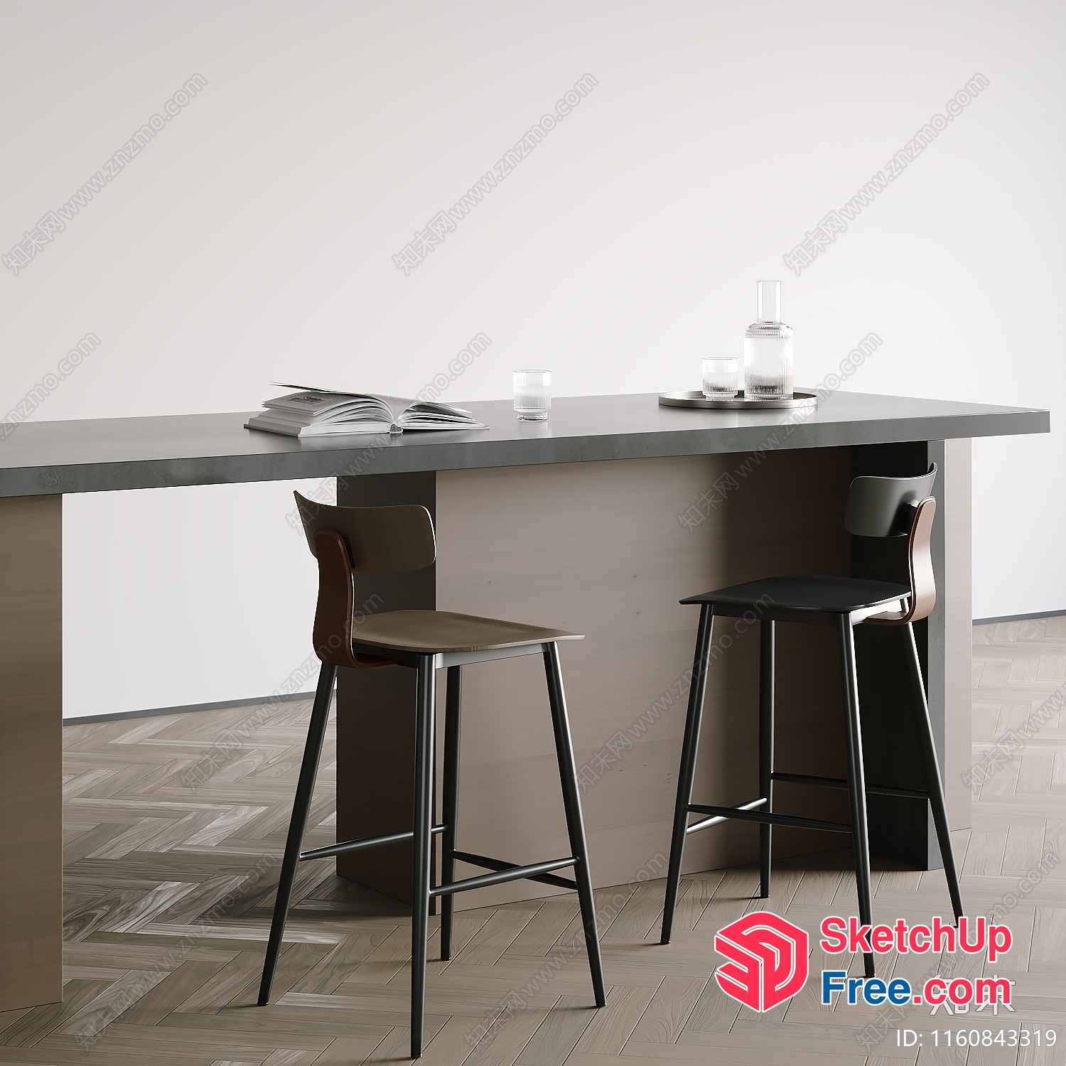 Modern Minimalist Dining Table And Chairs 3D SketchUp File