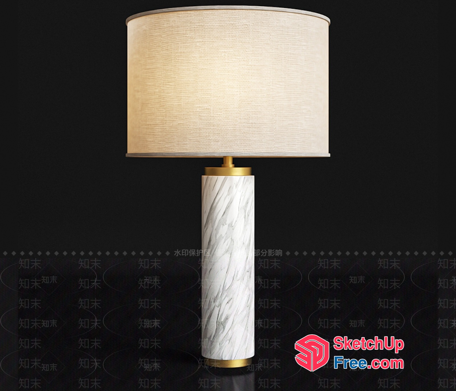 Marble Pillar Table Lamp With Creamy Shade 3D SketchUp File