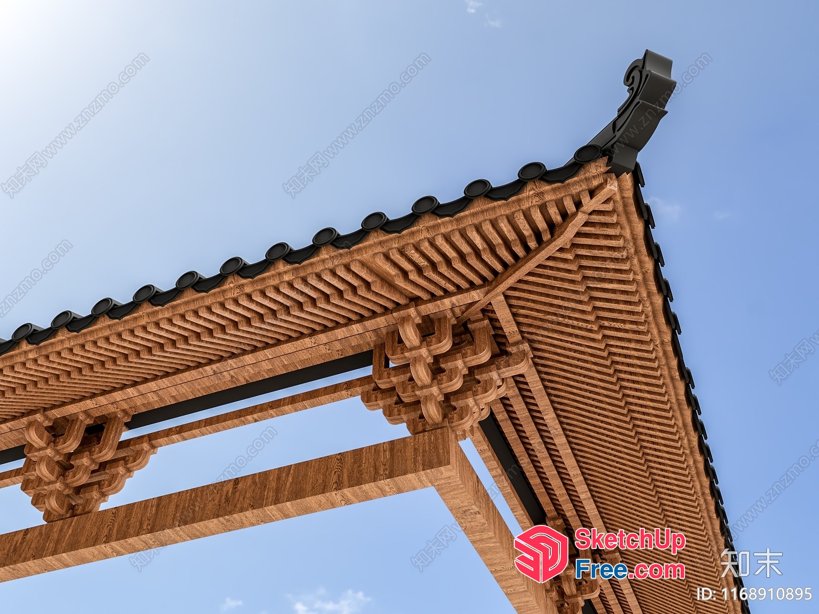 Ornate Wooden Structure Against Clear Blue Sky 3D SketchUp File