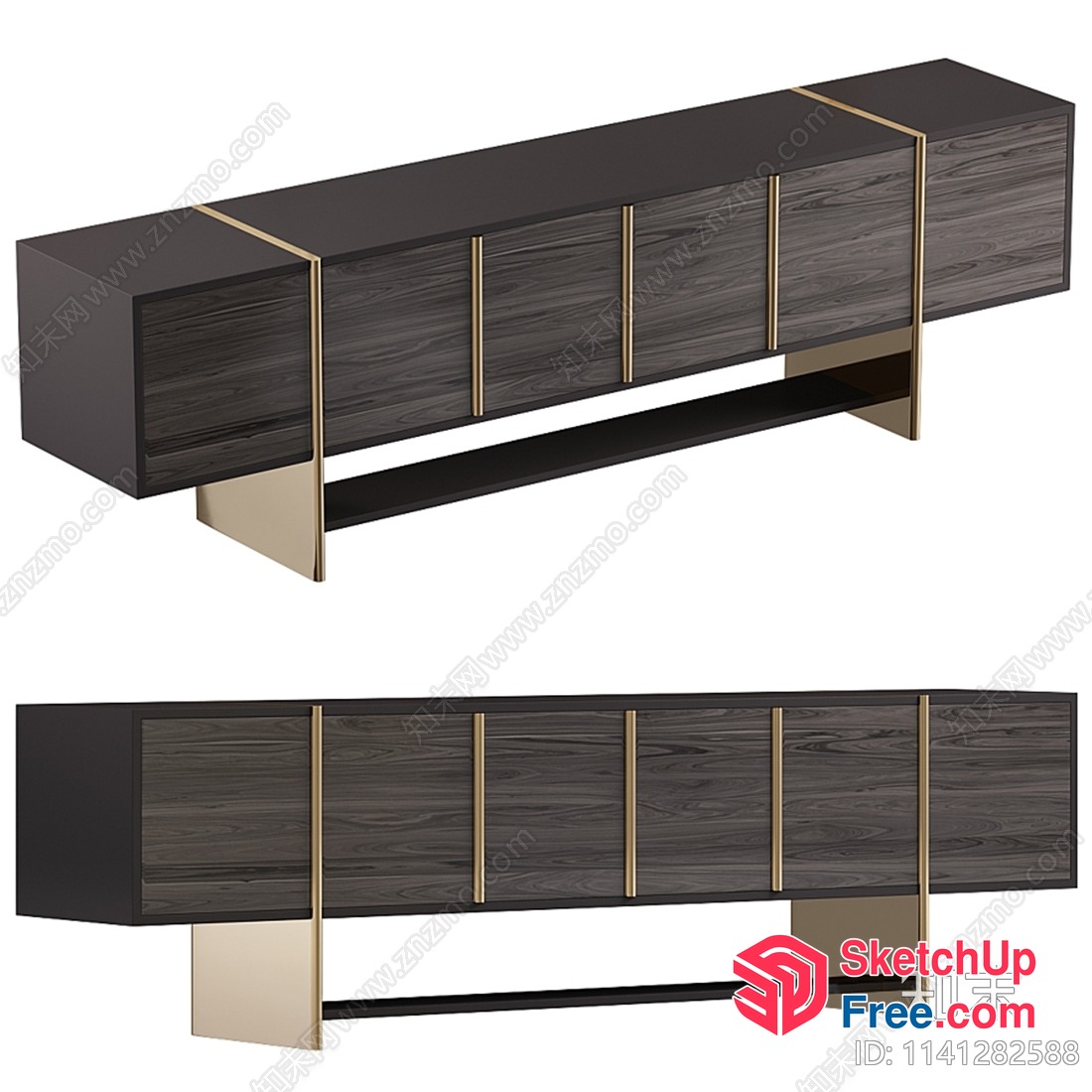 Modern Grey Wood Cabinet With Gold Accents 3D SketchUp File