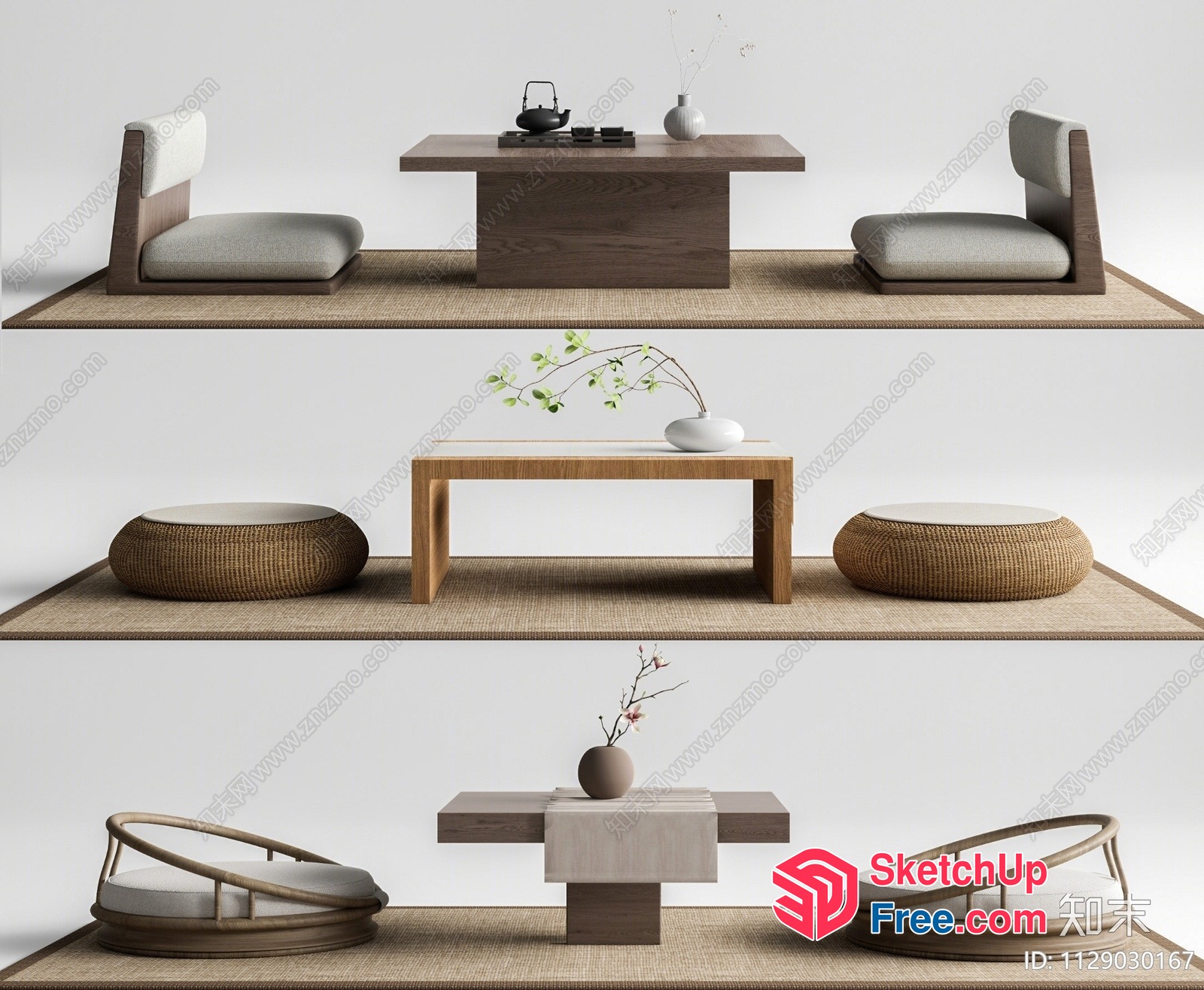 Modern Japanese-Inspired Living Room Furniture 3D SketchUp File