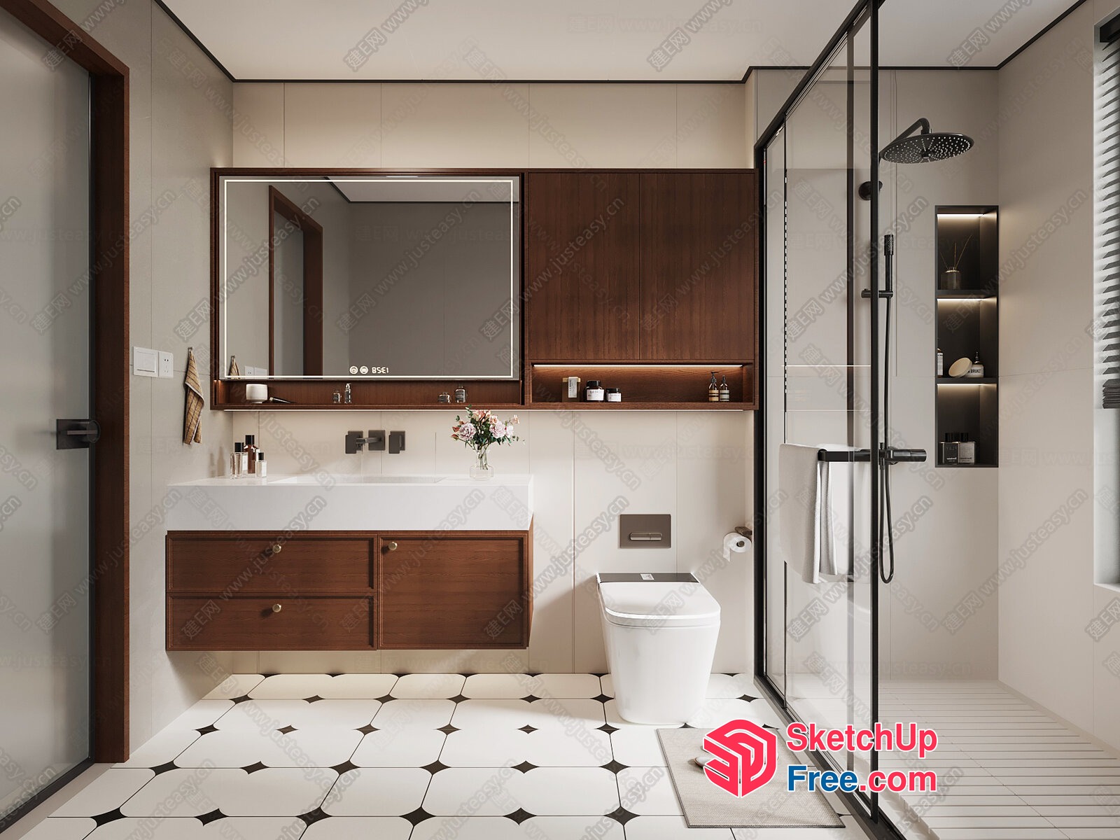 Modern Bathroom Interior With White And Brown Decor 3D SketchUp File