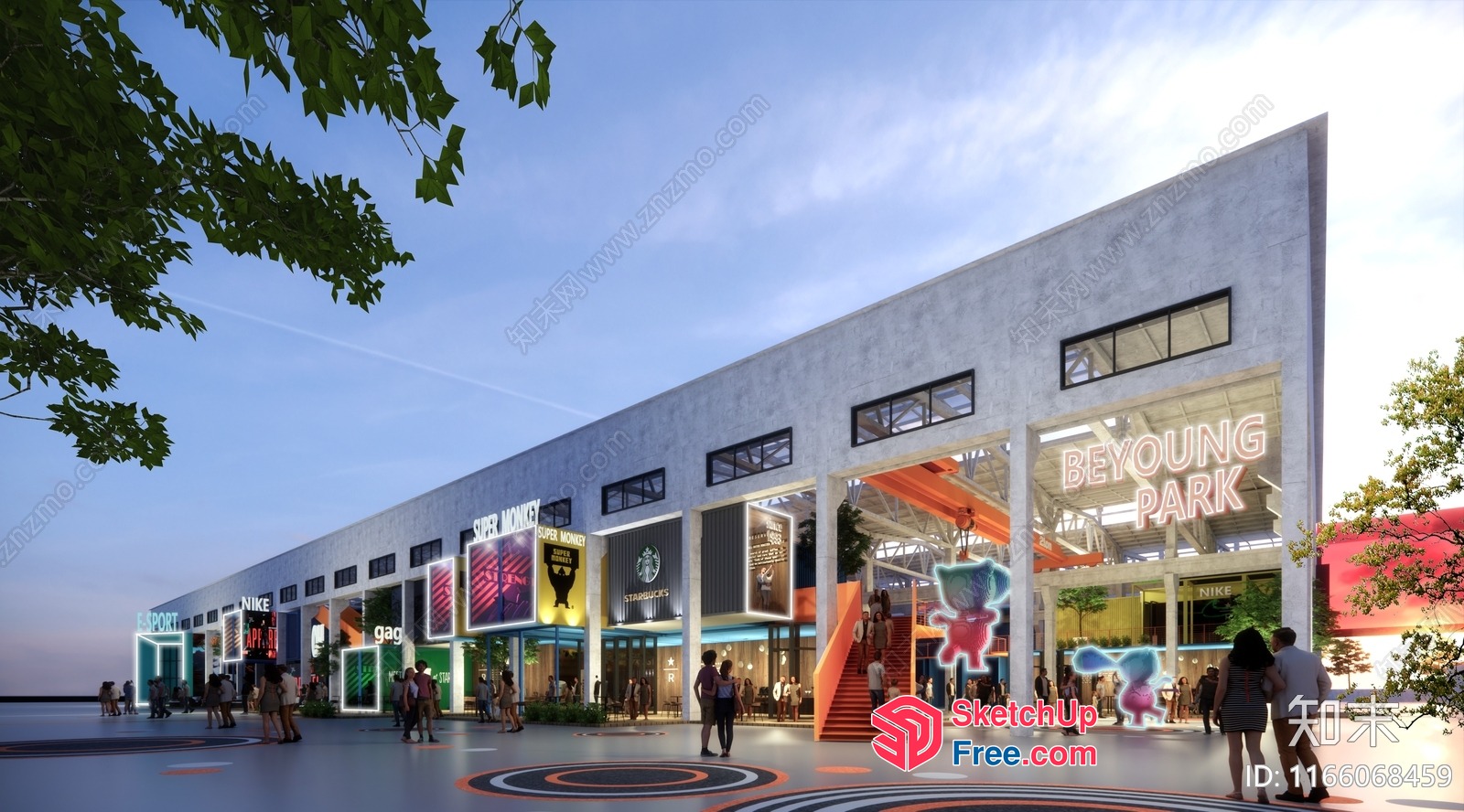 Modern Industrial Park With Commercial Street 3D SketchUp File