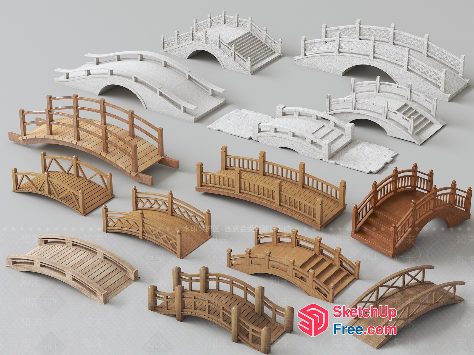 Wooden And Stone Bridge Models 3D SketchUp File