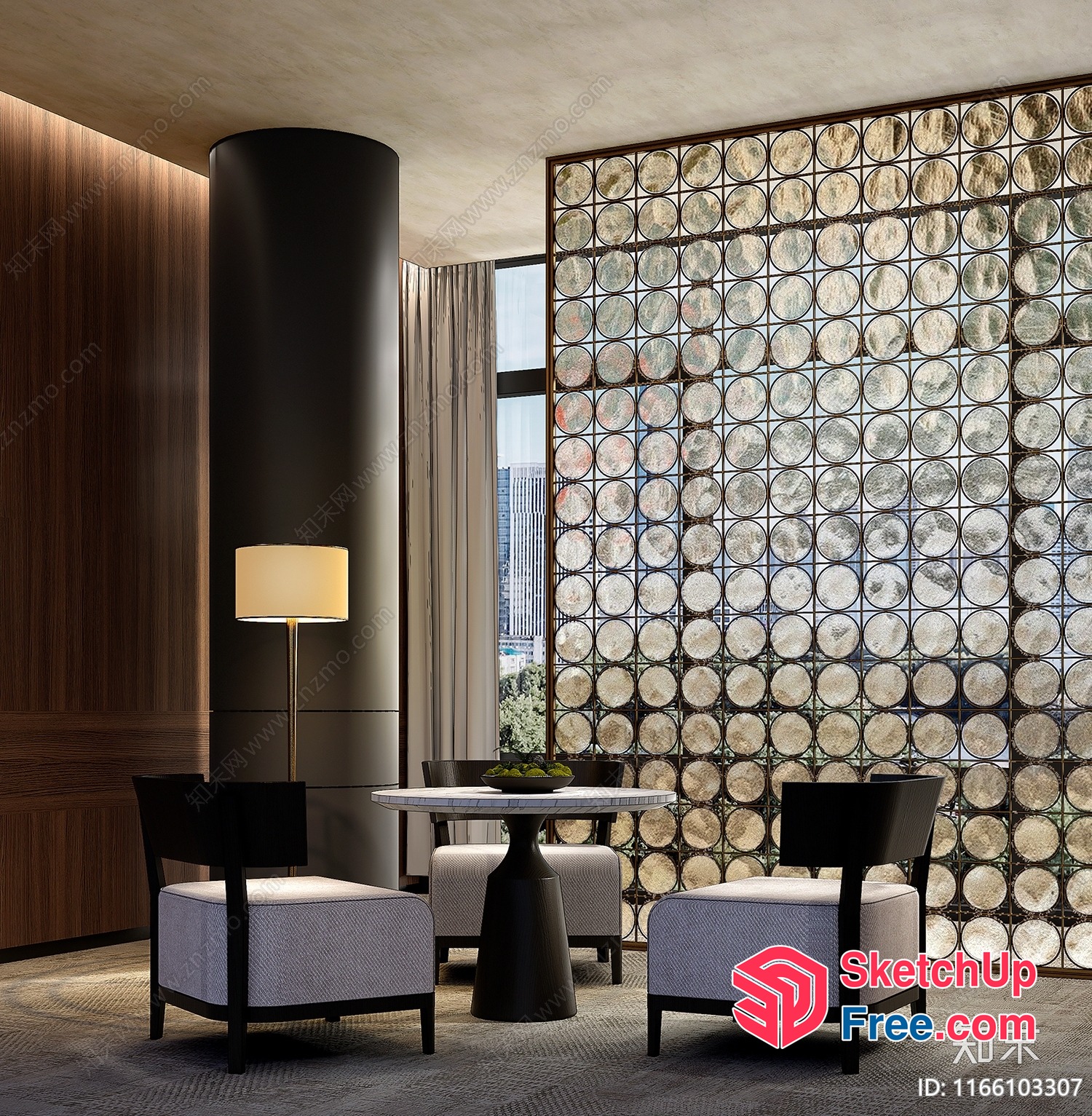 Modern Glass Brick Wall With Pillar And Table 3D SketchUp File