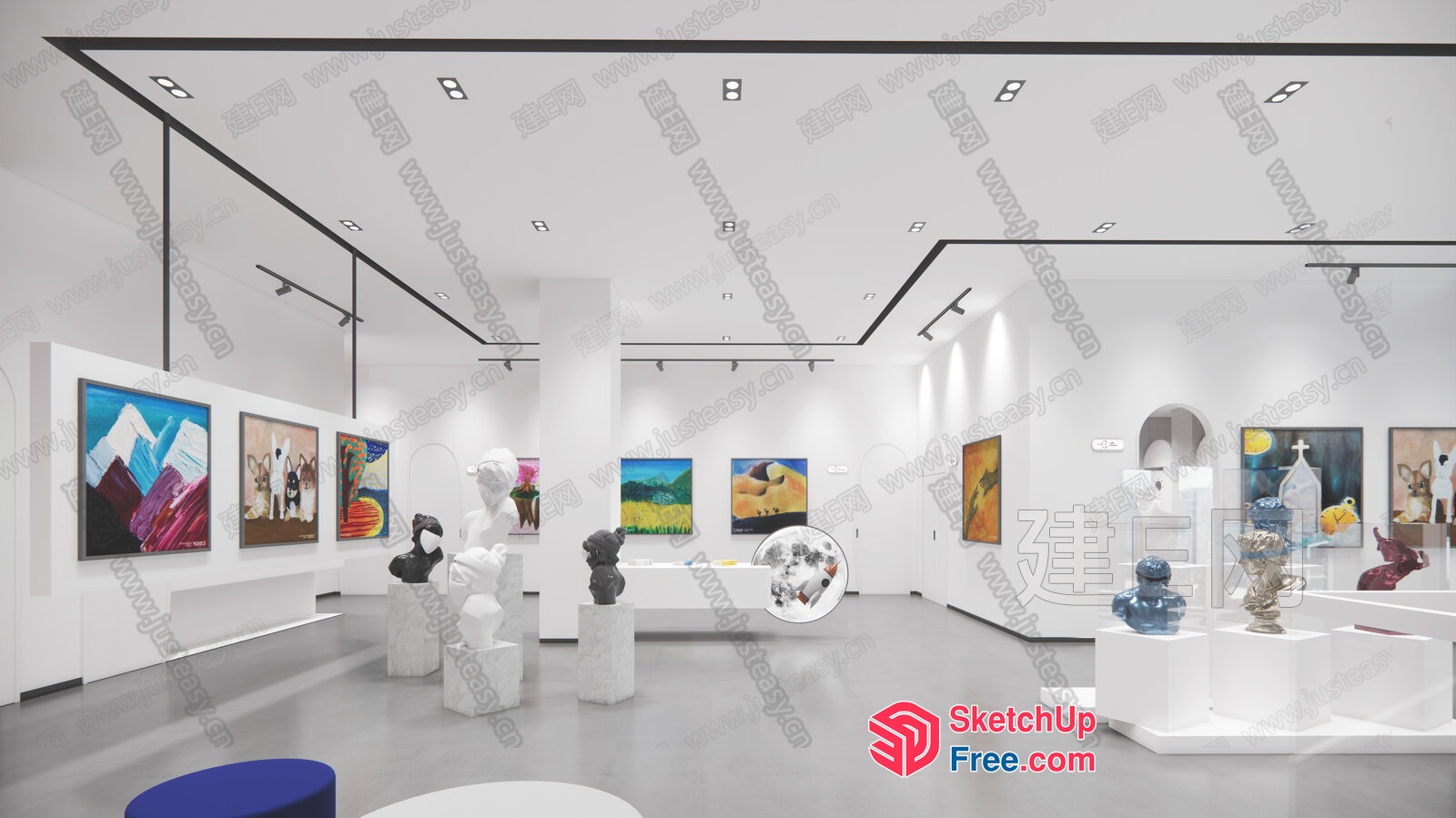 Modern Art Gallery With Vibrant Abstract Paintings 3D SketchUp File