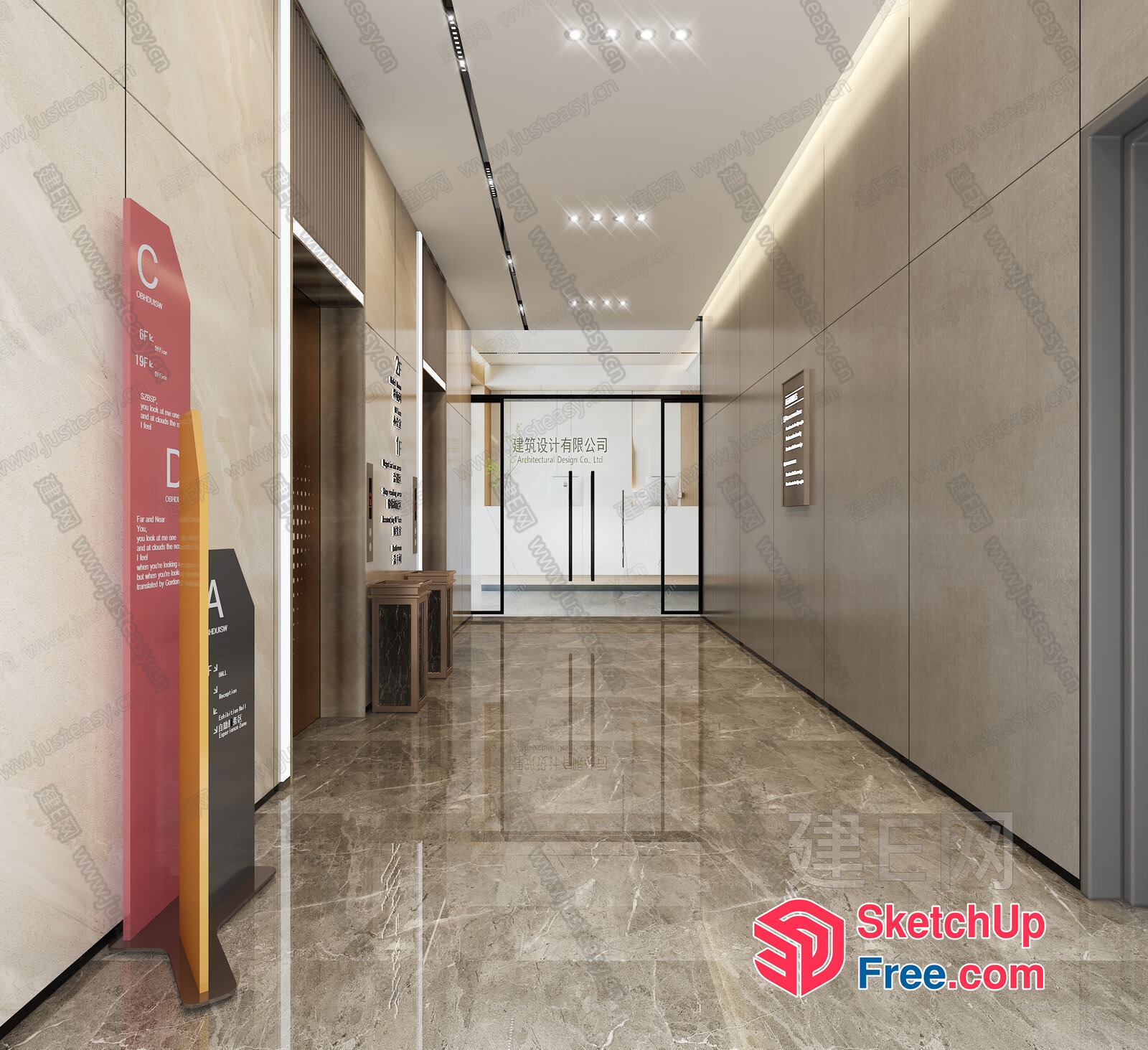 Modern Office Building Interior With Elevator And Stairs 3D SketchUp File