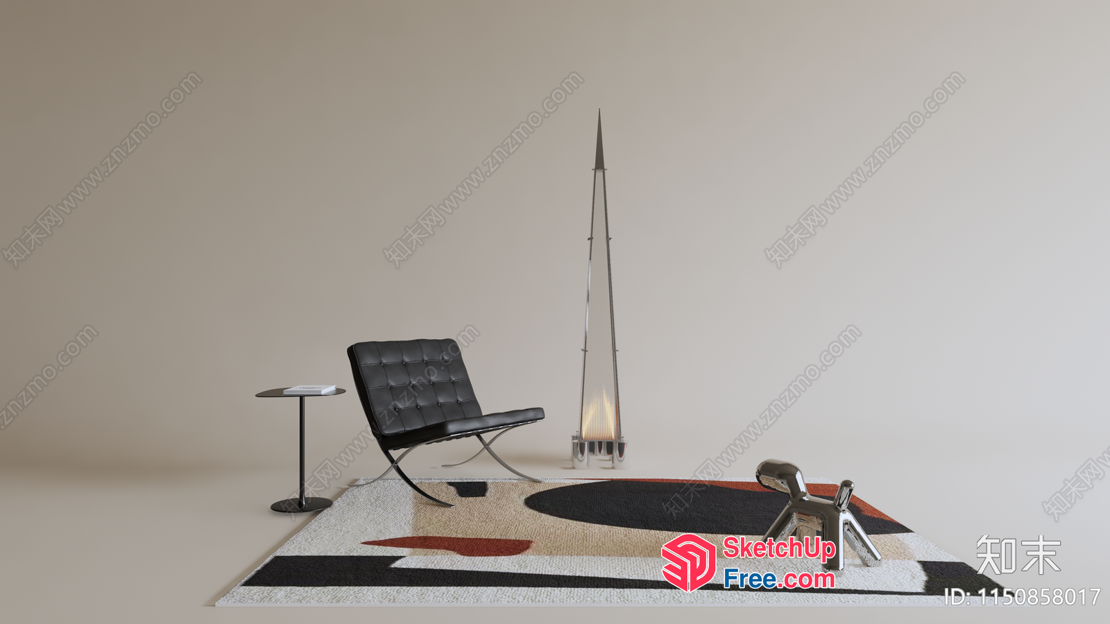 Minimalist Modern Interior Decor With Black Leather Chair 3D SketchUp File