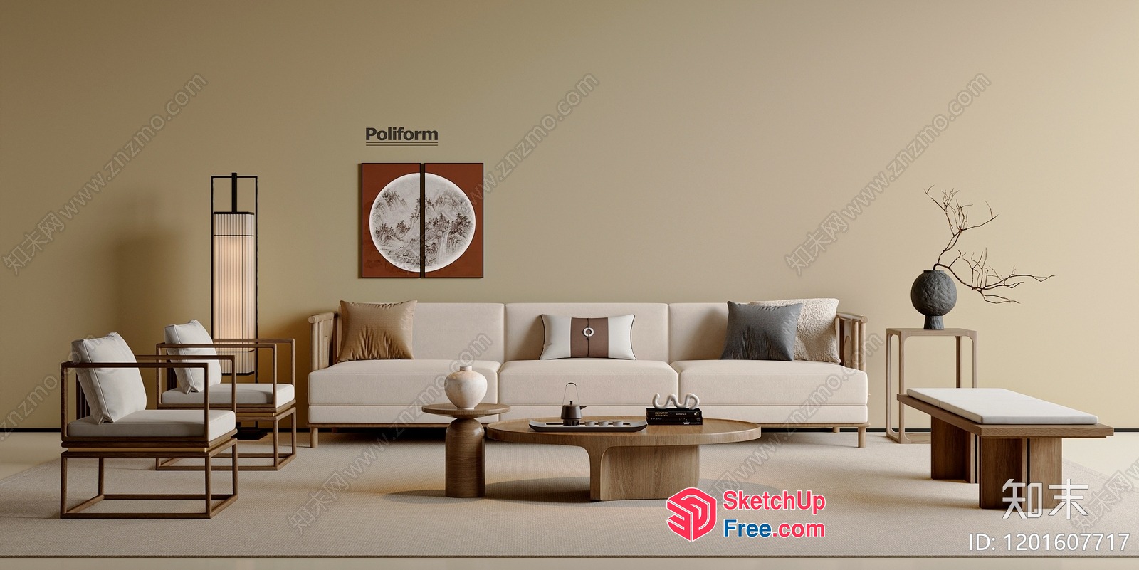 Minimalist Japanese Style Living Room Furniture 3D SketchUp File