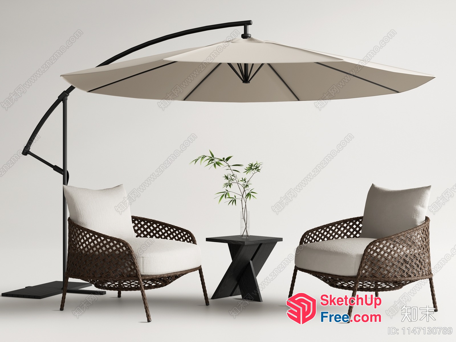 Modern Outdoor Patio Furniture Set With Umbrella 3D SketchUp File