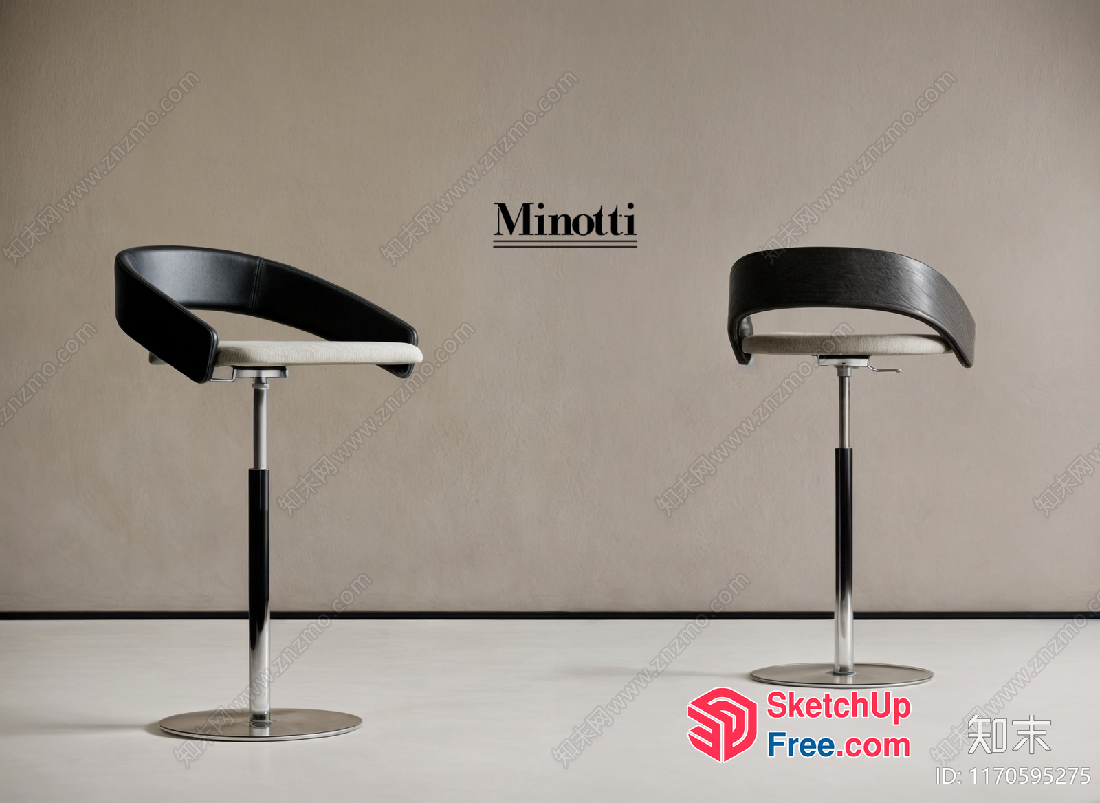 Two Minotti Bar Stools With White Upholstery And Black Leather 3D SketchUp File