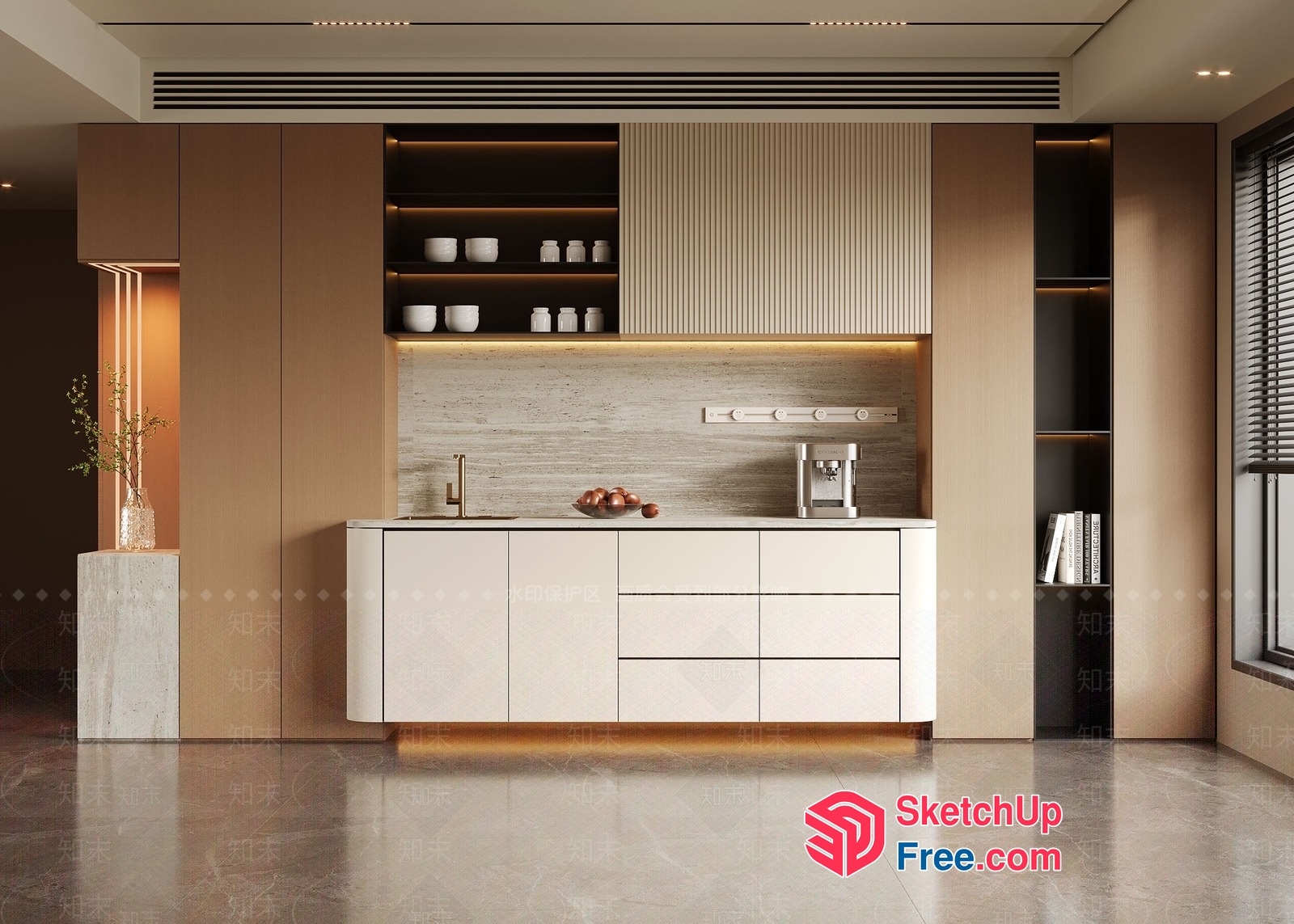 Modern Kitchen Interior With White And Wood Accents 3D SketchUp File