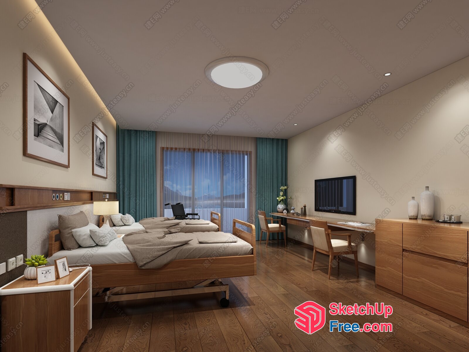 Modern Minimalist Bedroom With Wood Accents 3D SketchUp File