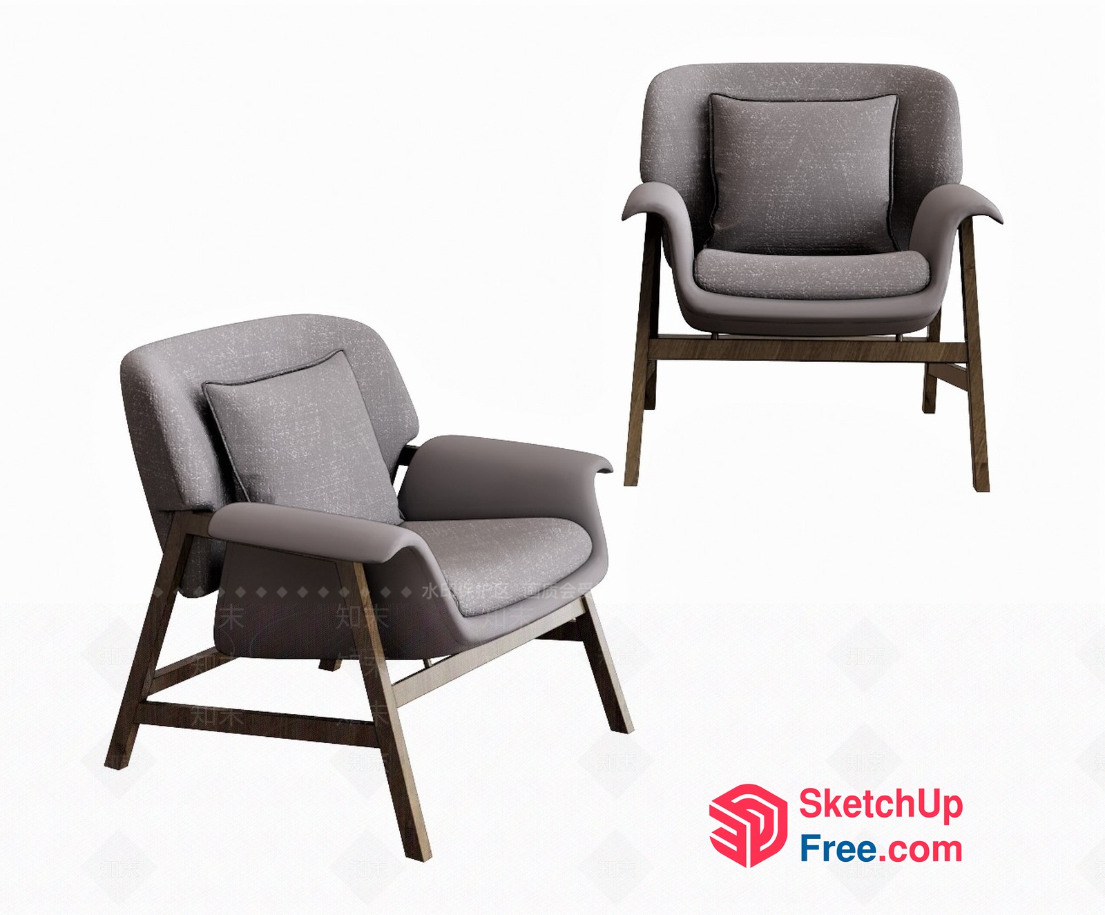 Grey Fabric Armchair With Wooden Legs 3D SketchUp File