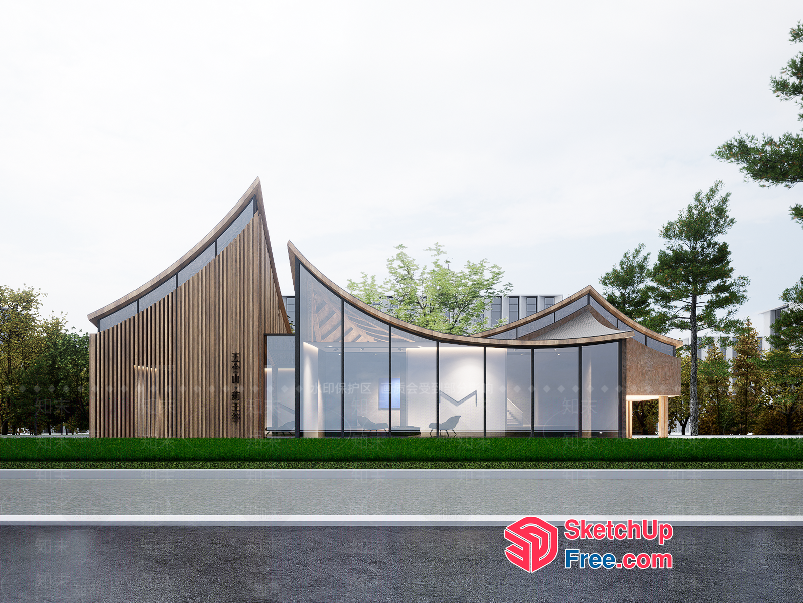 Modern Japanese-Inspired House With Sleek Glass And Wood Accents 3D SketchUp File