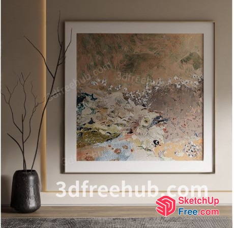 Abstract Artwork With Vase And Branches On Wooden Floor 3D SketchUp File