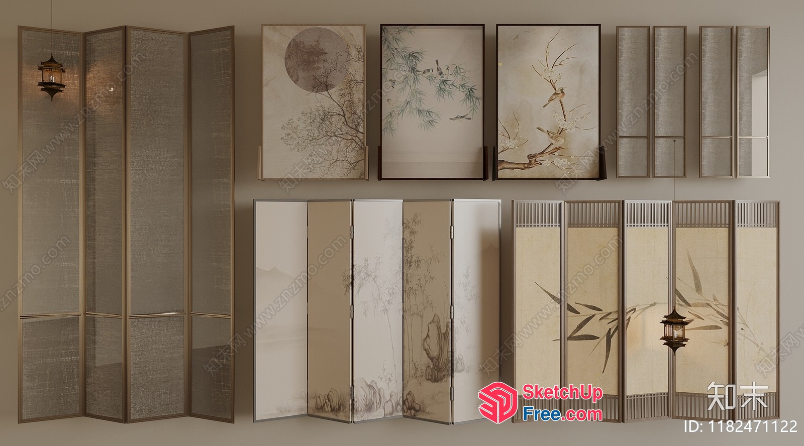 Asian-Inspired Decorative Screen Collection 3D SketchUp File