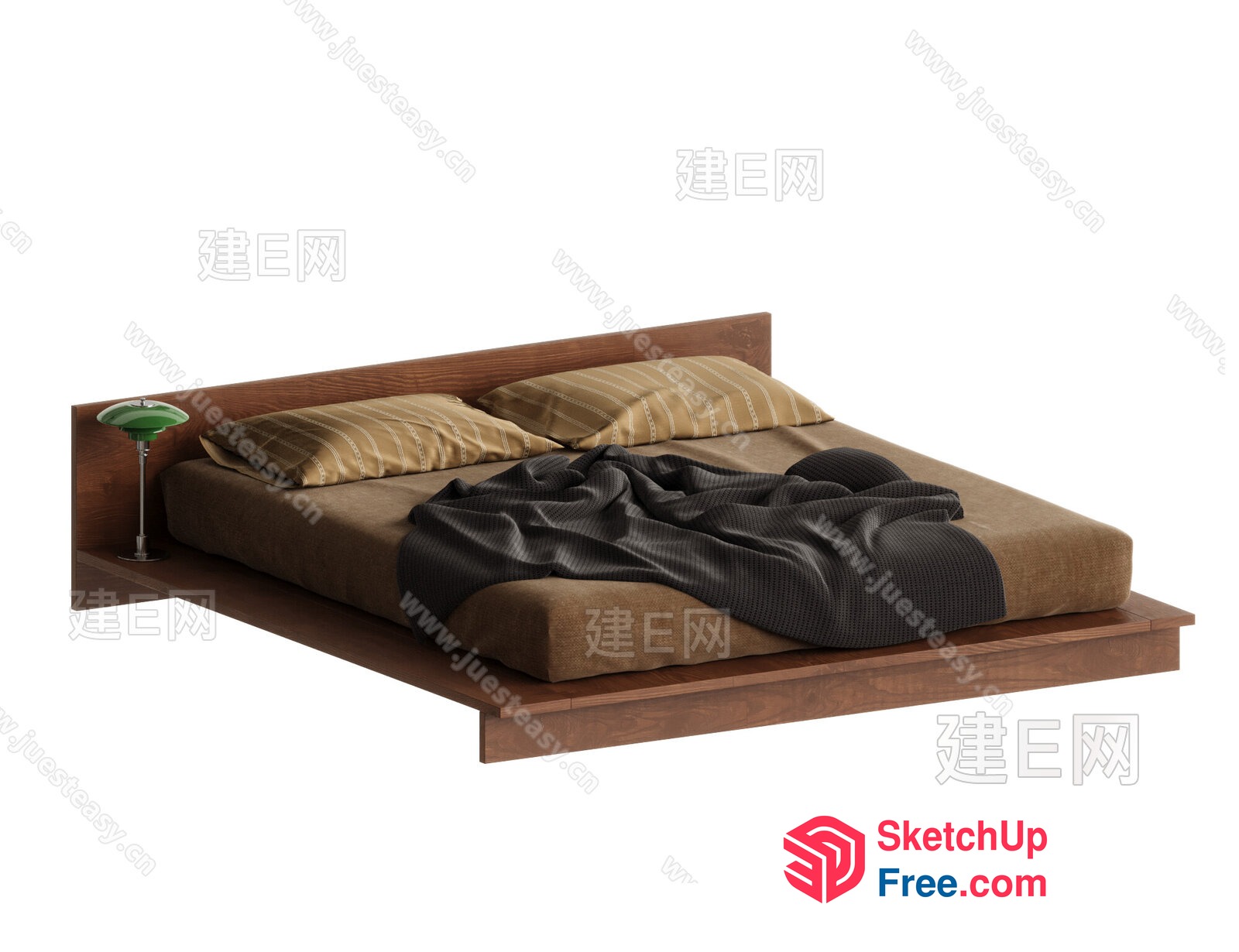 Modern Minimalist Bedroom With Floating Bed And Wood Paneling 3D SketchUp File