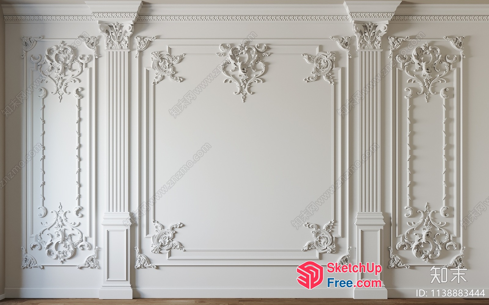 Ornate White Carved Wall Paneling 3D SketchUp File
